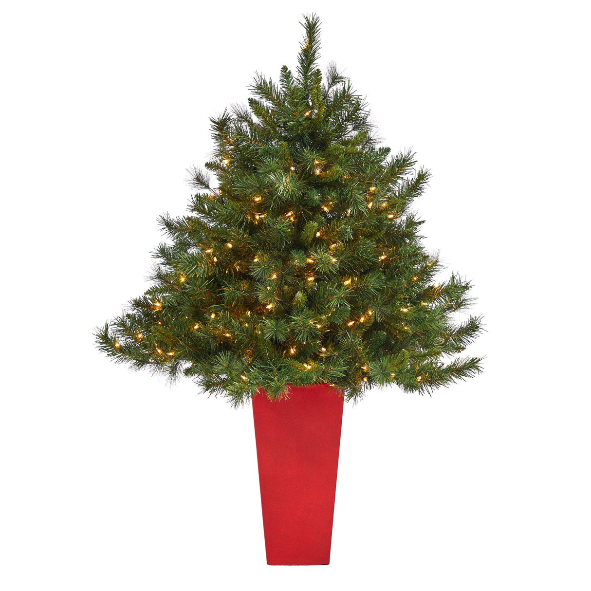 4.5’ Wyoming Mixed Pine Artificial Christmas Tree with 250 Clear Lights and 462 Bendable Branches in Red Tower Planter-Christmas Tree-Parc Decor