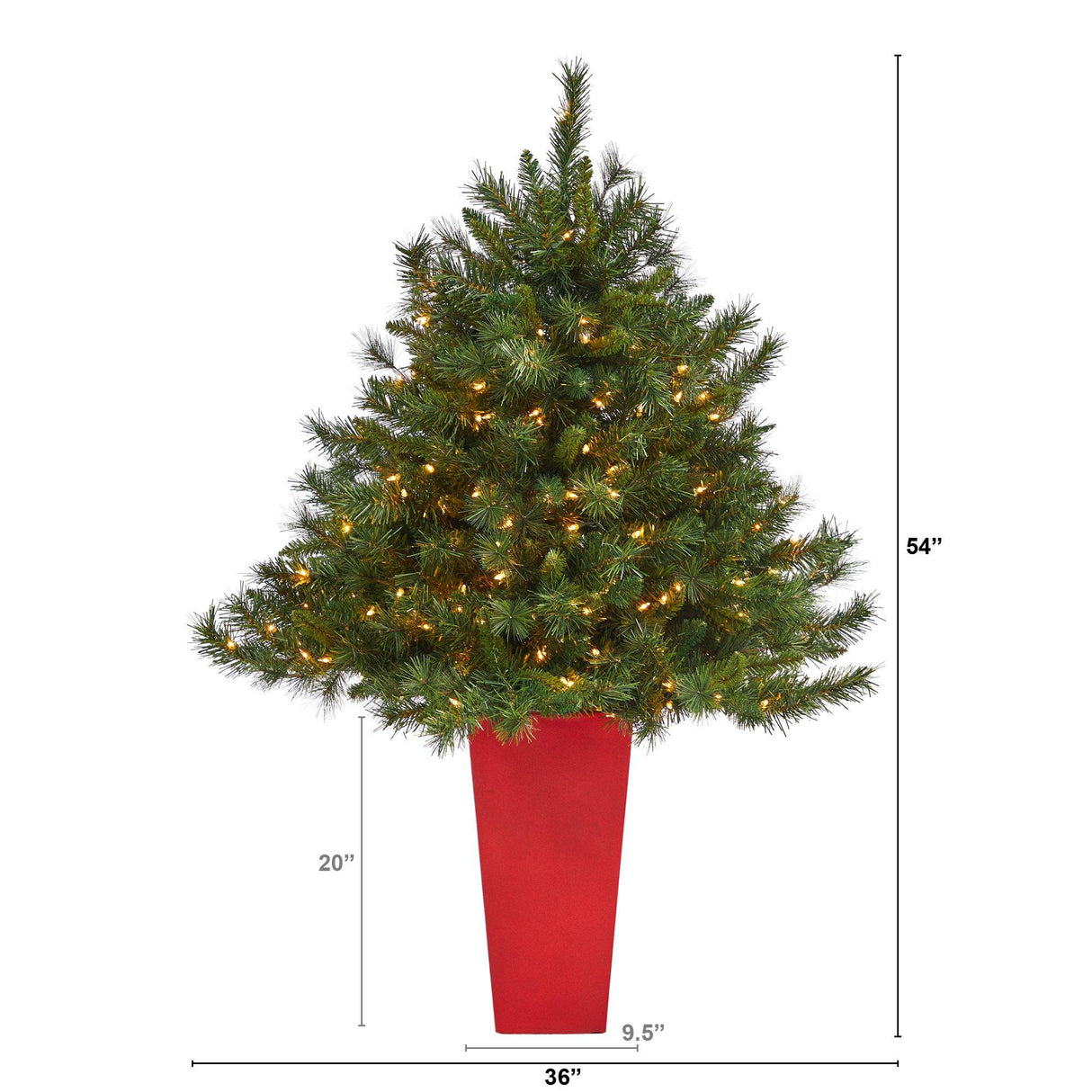 4.5’ Wyoming Mixed Pine Artificial Christmas Tree with 250 Clear Lights and 462 Bendable Branches in Red Tower Planter-Christmas Tree-Parc Decor