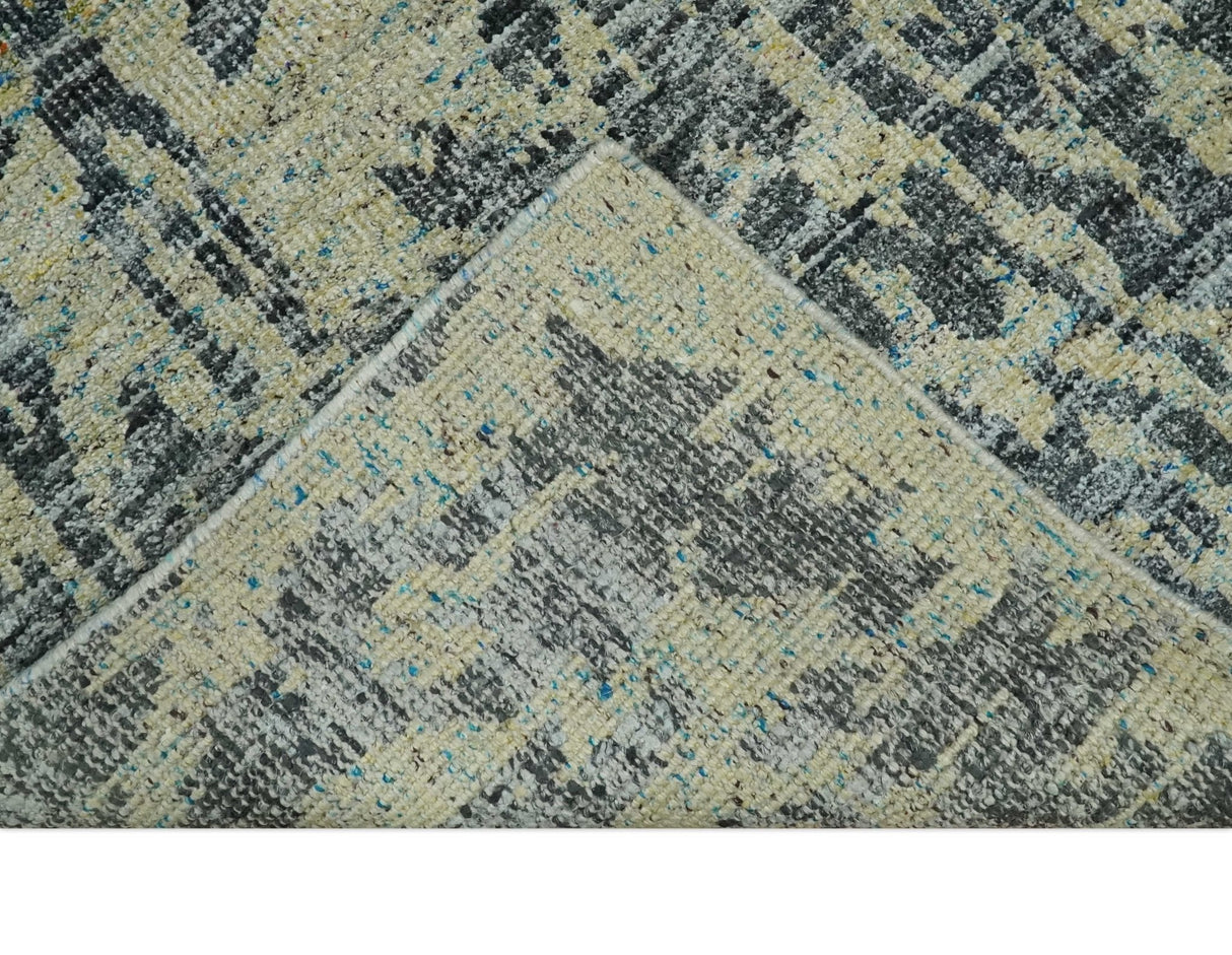 4.5x6.5 Hand Knotted Beige and Charcoal Modern Abstract Recycled Silk Area Rug