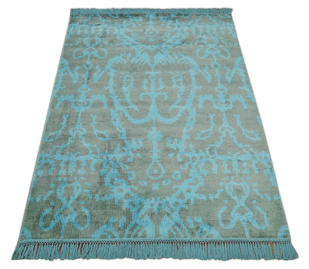 4.5x6.5 Hand Knotted Blue and Gray Modern Persian Style Contemporary Art Silk Area Rug | OP133-Area Rug-Parc Decor