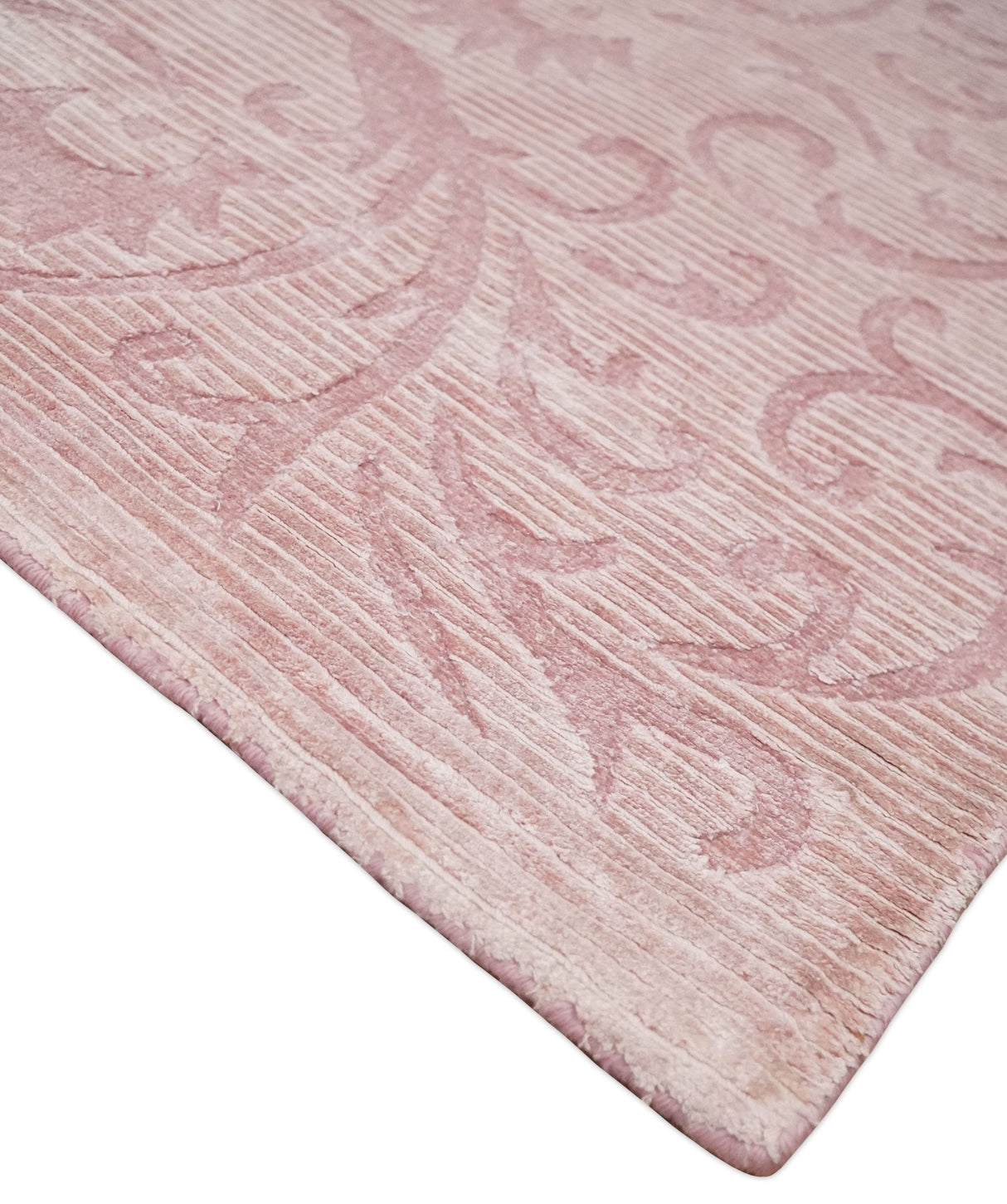 4x6 and 6x9 Hand Woven and Carved Pink Floral Art Silk Rug | KNT2-Area Rug-Parc Decor