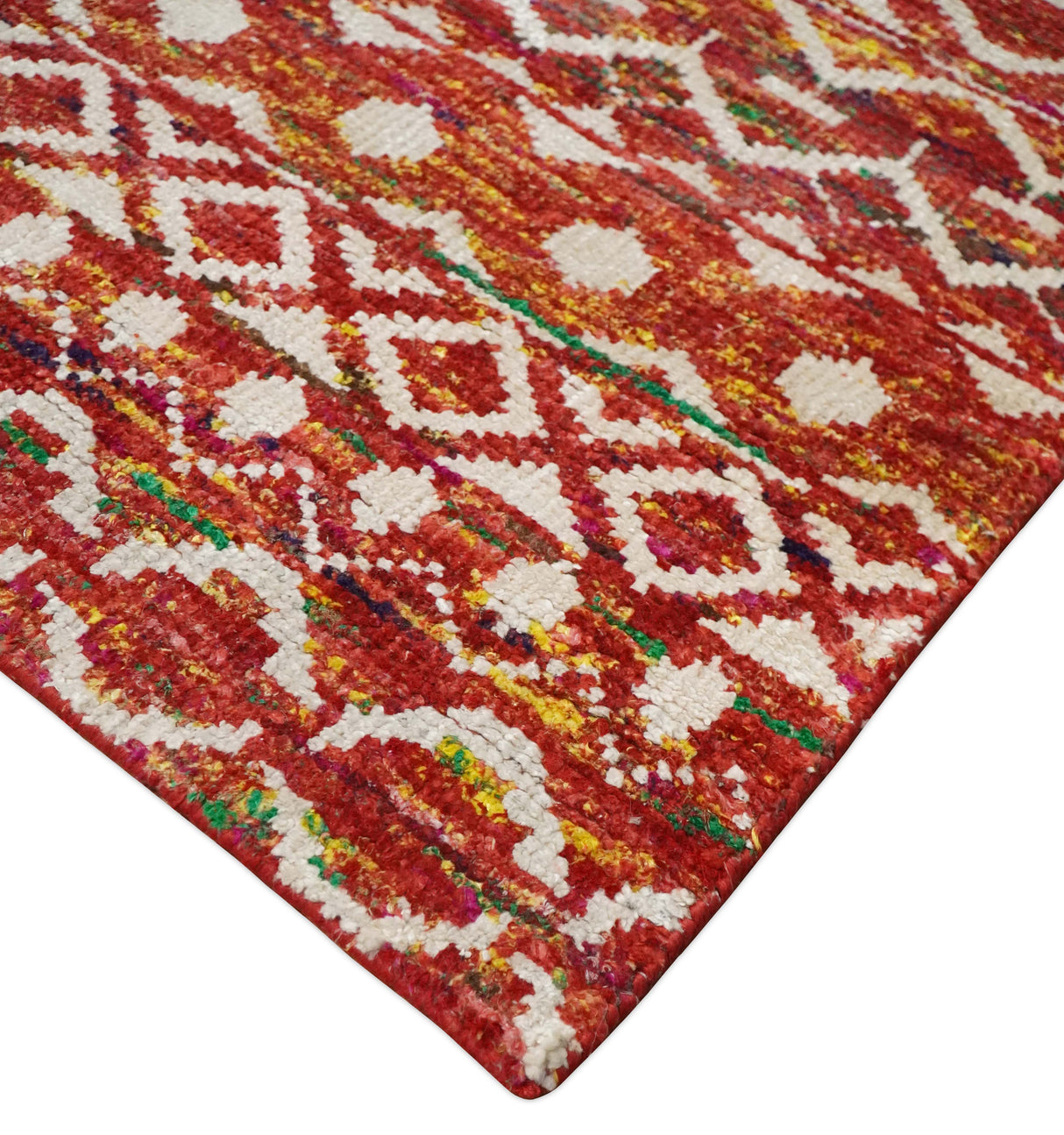 4x6 and 8x10 Hand Knotted Rust, Gold and White Modern Contemporary Southwestern Tribal Trellis Recycled Silk Area Rug