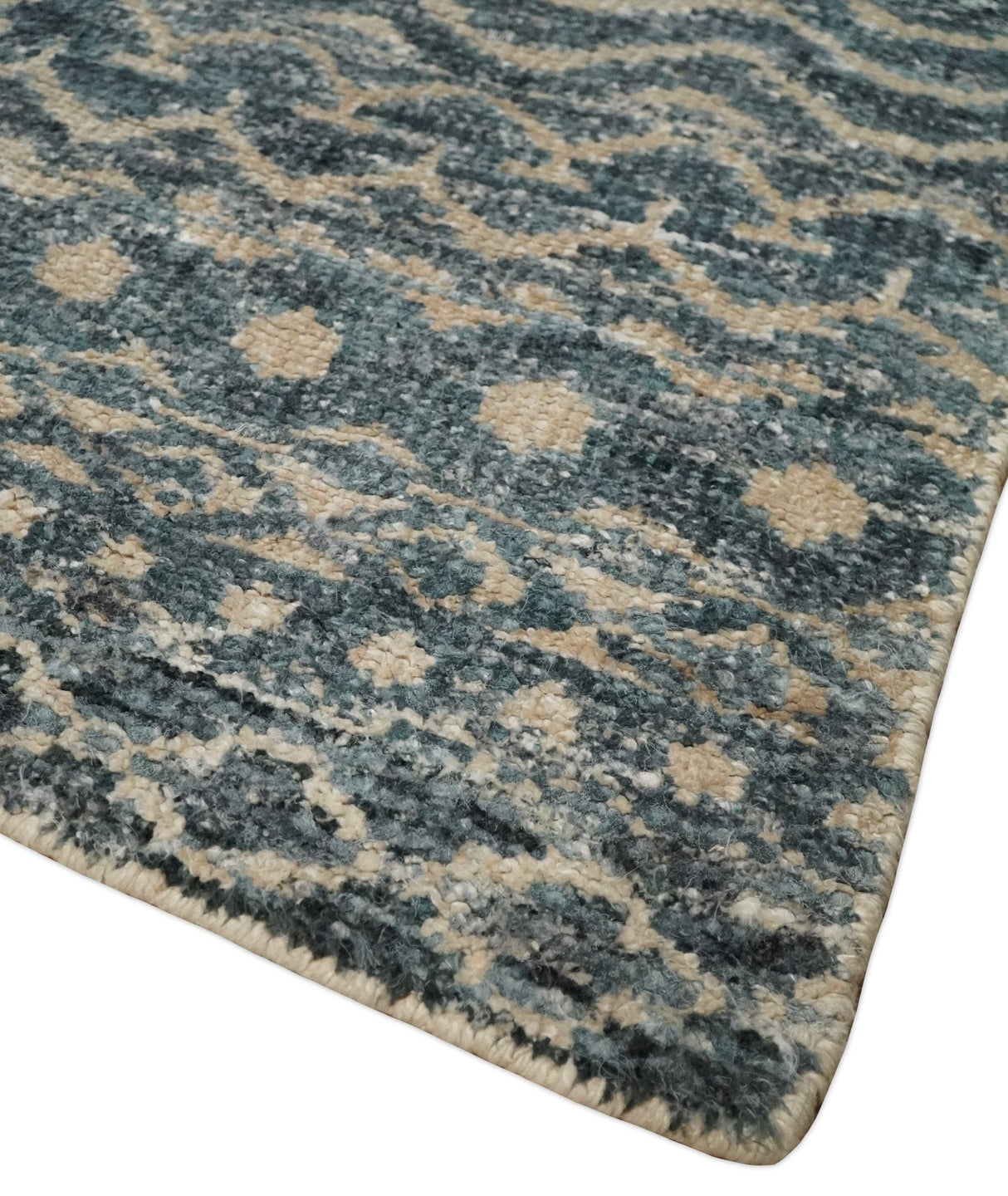 4x6 Hand Knotted Ivory, Beige and Blue Modern Contemporary Southwestern Tribal Trellis Recycled Silk Area Rug | OP55