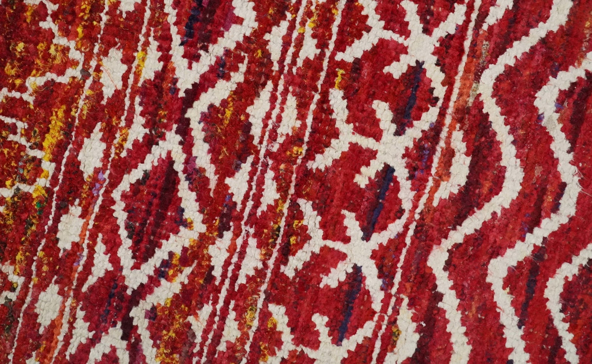 4x6 Hand Knotted Rust and Ivory Modern Contemporary Southwestern Tribal Trellis Recycled Silk Area Rug