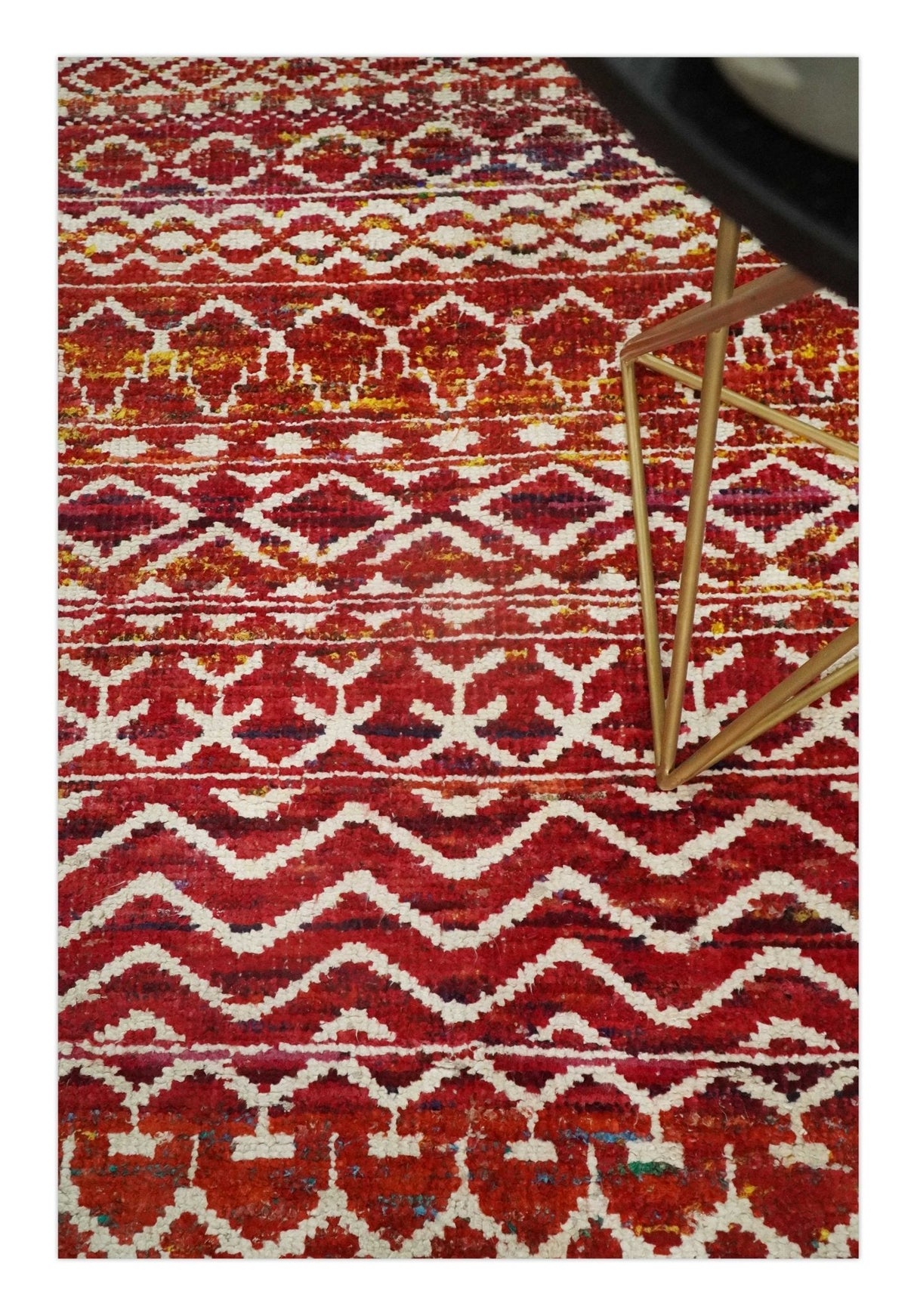 4x6 Hand Knotted Rust and Ivory Modern Contemporary Southwestern Tribal Trellis Recycled Silk Area Rug