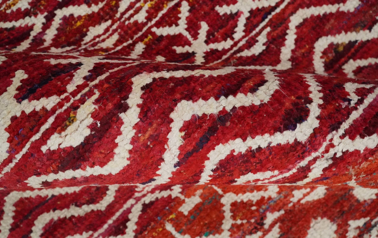 4x6 Hand Knotted Rust and Ivory Modern Contemporary Southwestern Tribal Trellis Recycled Silk Area Rug