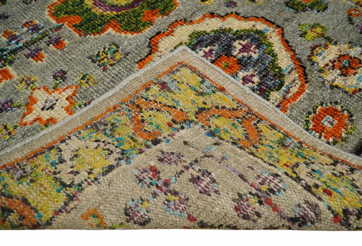 4x6 Hand Knotted Silver, Yellow and Orange Persian Oushak Recycled Silk Area Rug