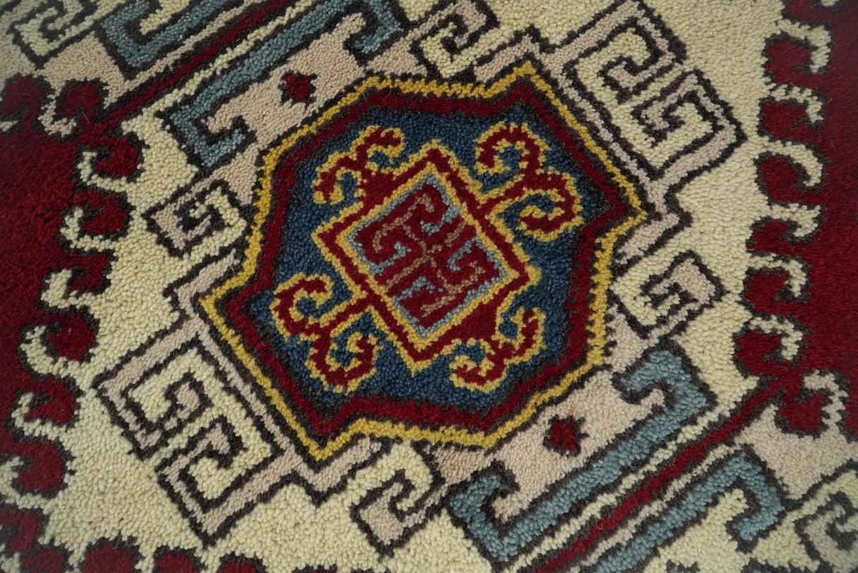 4x6 Hand Knotted Traditional Kazak Ivory and Rust Wool Area Rug