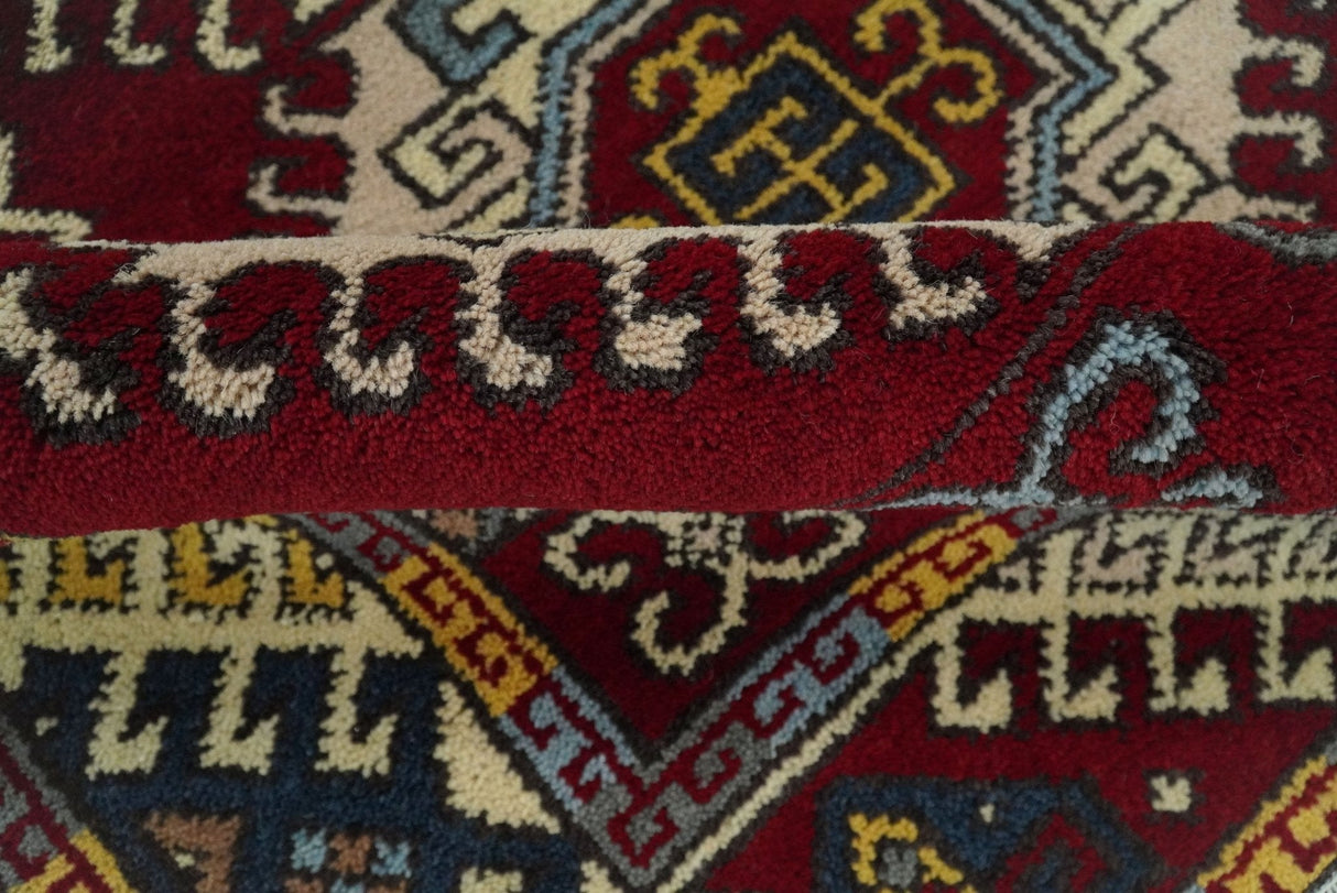 4x6 Hand Knotted Traditional Kazak Ivory and Rust Wool Area Rug