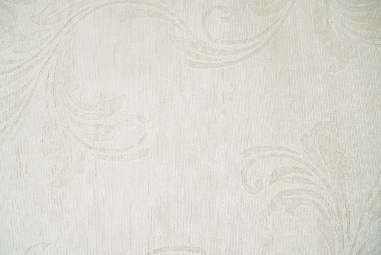 4x6 Hand Woven and Carved Silver and Ivory Floral Art Silk Rug | KNT5-Area Rug-Parc Decor