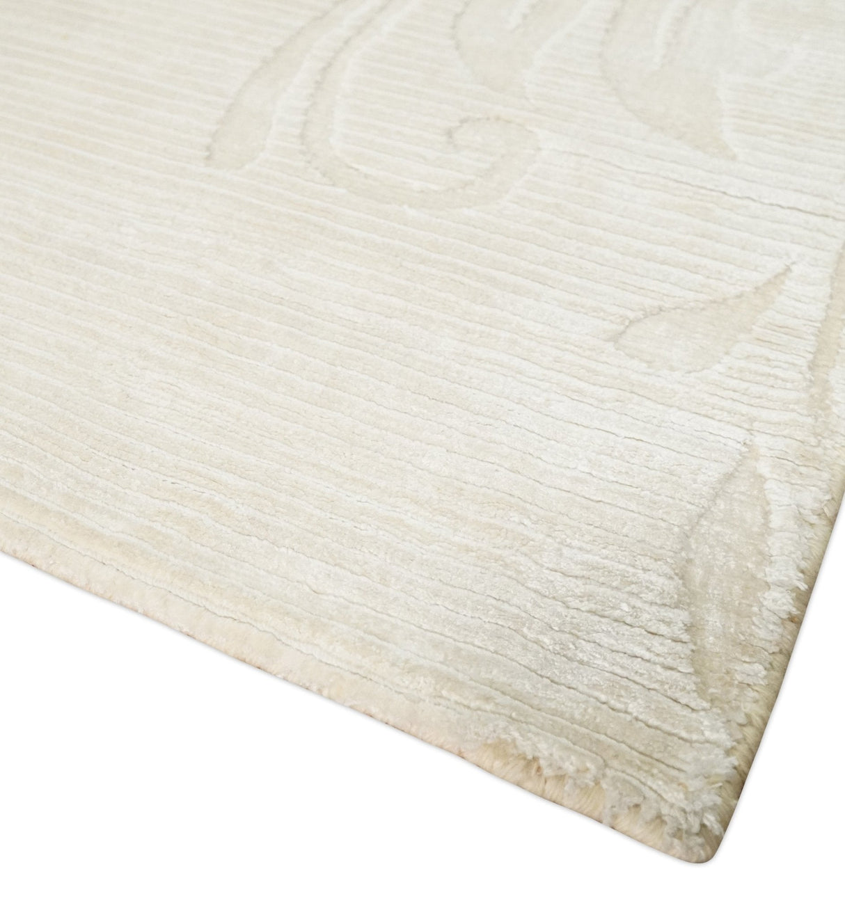 4x6 Hand Woven and Carved Silver and Ivory Floral Art Silk Rug | KNT5-Area Rug-Parc Decor