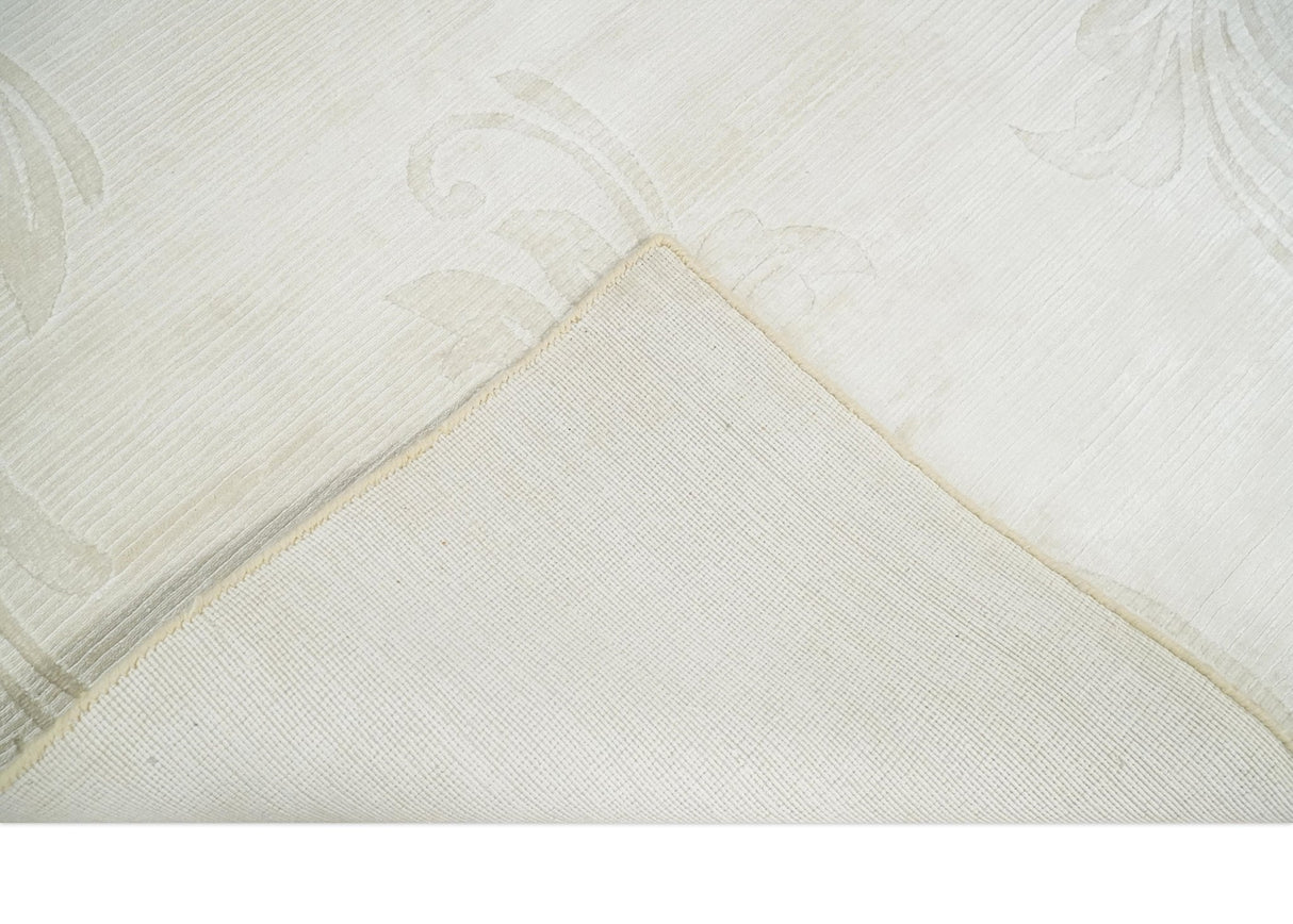 4x6 Hand Woven and Carved Silver and Ivory Floral Art Silk Rug | KNT5-Area Rug-Parc Decor