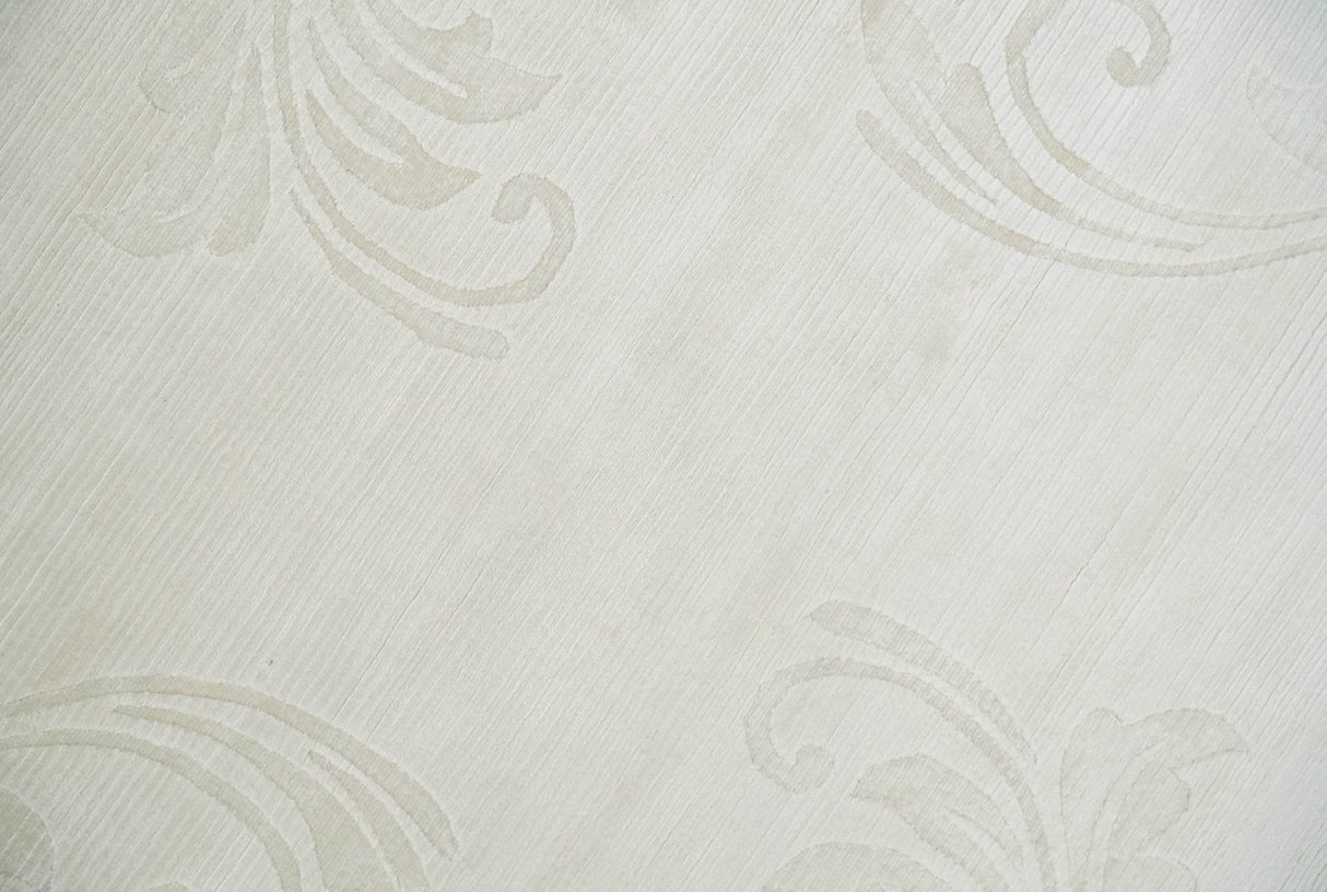 4x6 Hand Woven and Carved Silver and Ivory Floral Art Silk Rug | KNT5-Area Rug-Parc Decor