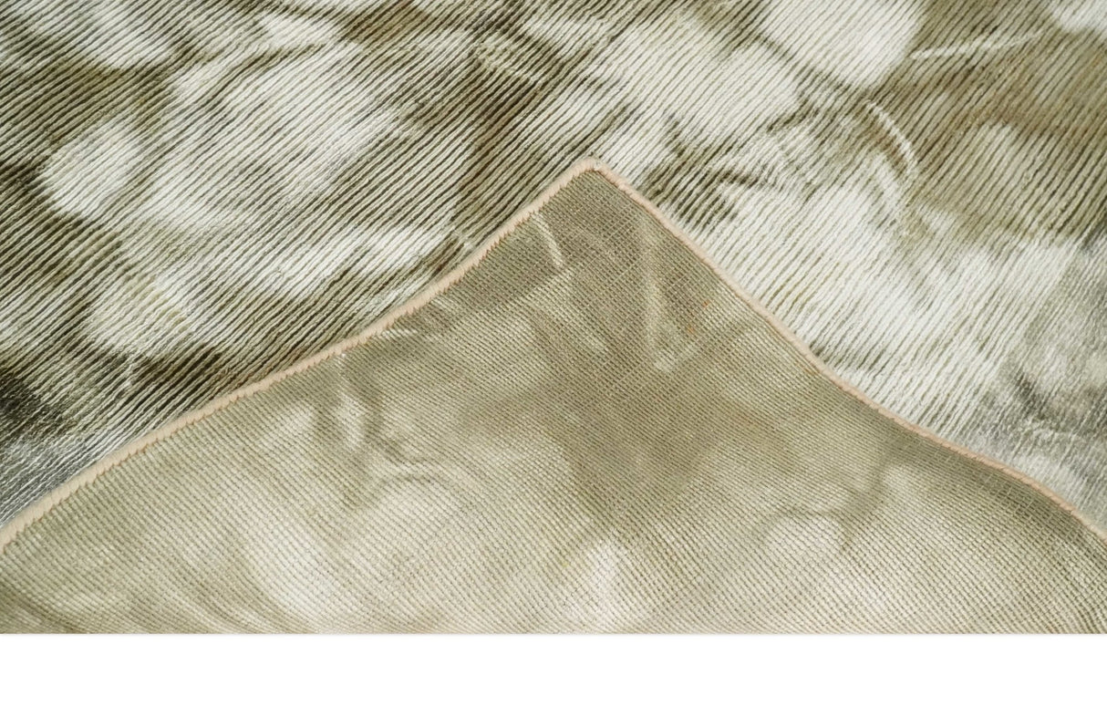 4x6 Modern Abstract Hand Woven Silver and Olive Art Silk Rug