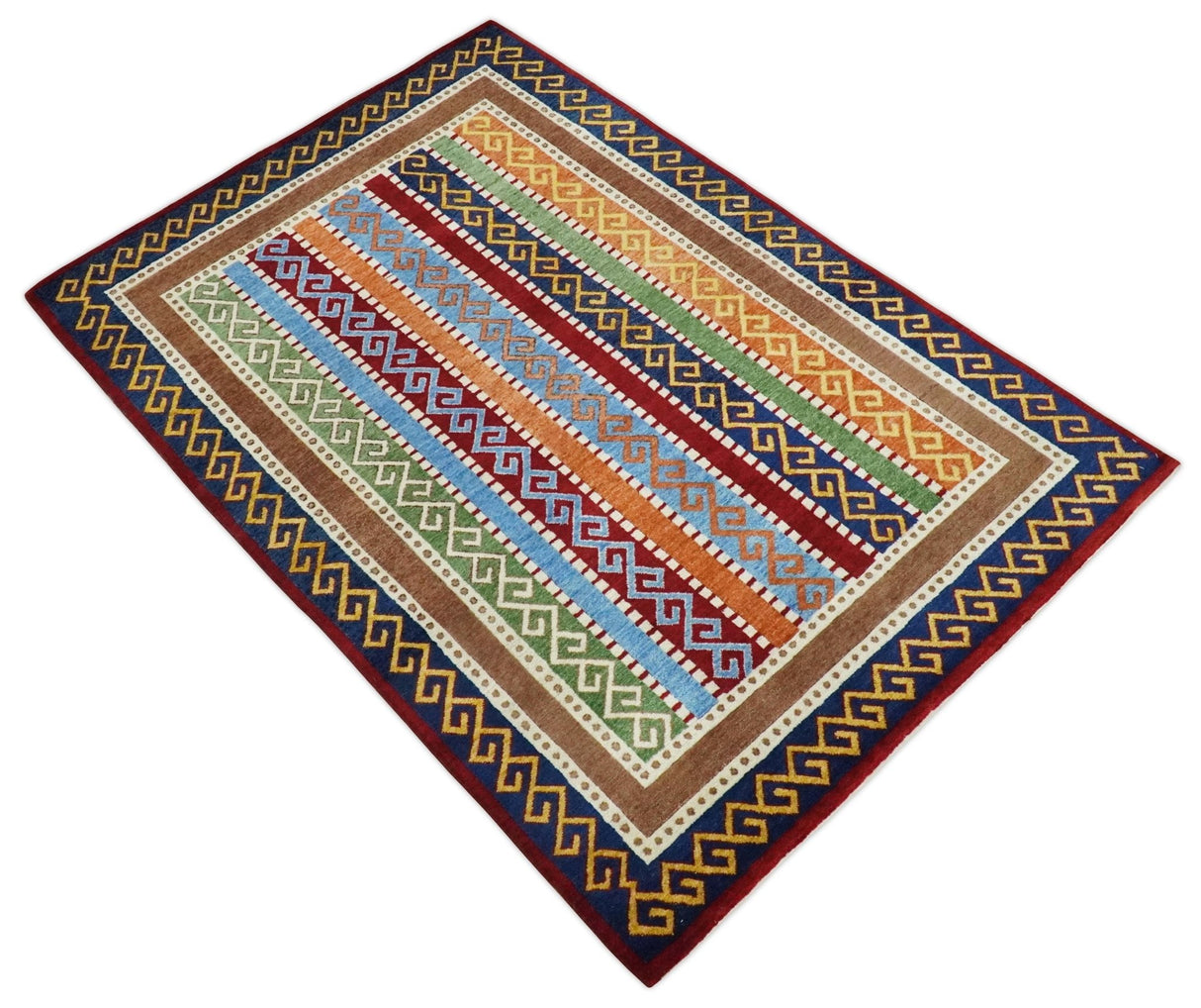 4x6 Multi Color Striped Wool Hand Woven Southwestern Gabbeh Rug