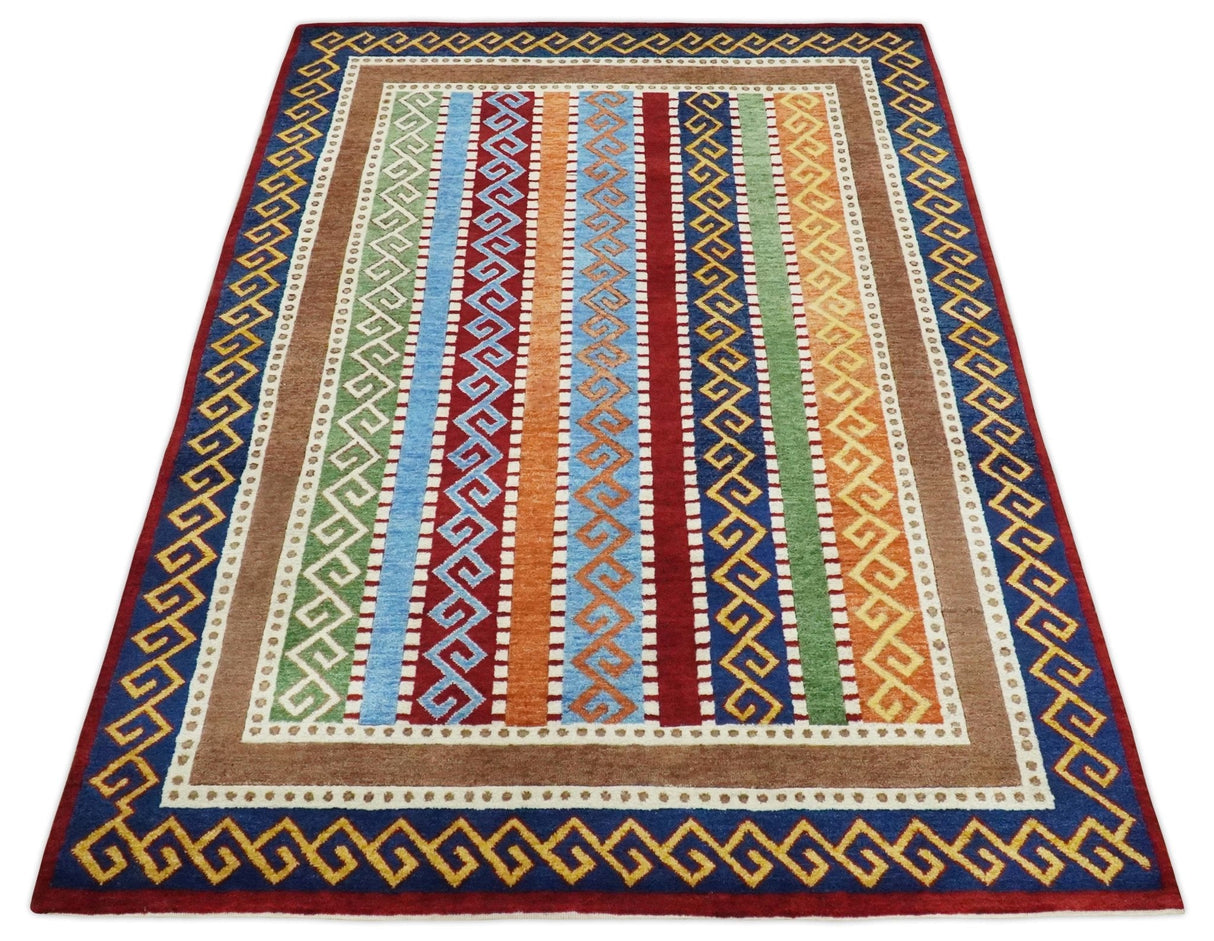 4x6 Multi Color Striped Wool Hand Woven Southwestern Gabbeh Rug