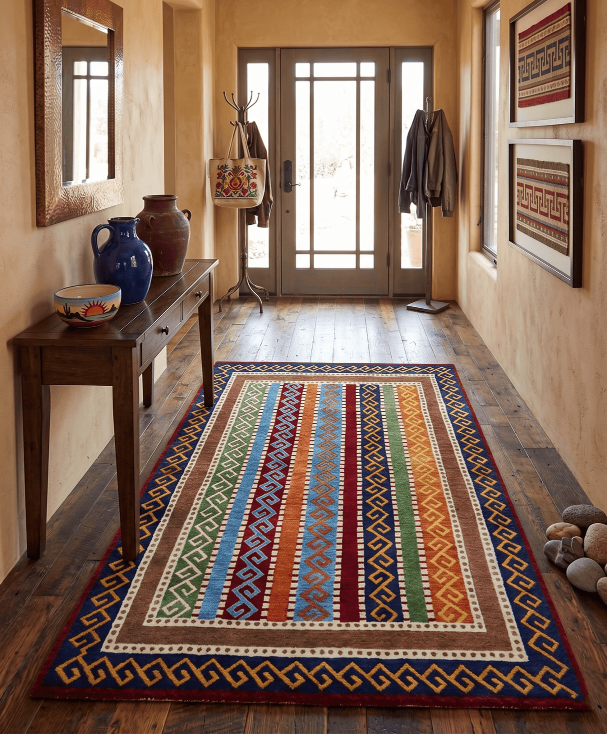 4x6 Multi Color Striped Wool Hand Woven Southwestern Gabbeh Rug