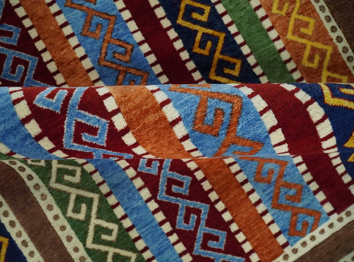 4x6 Multi Color Striped Wool Hand Woven Southwestern Gabbeh Rug