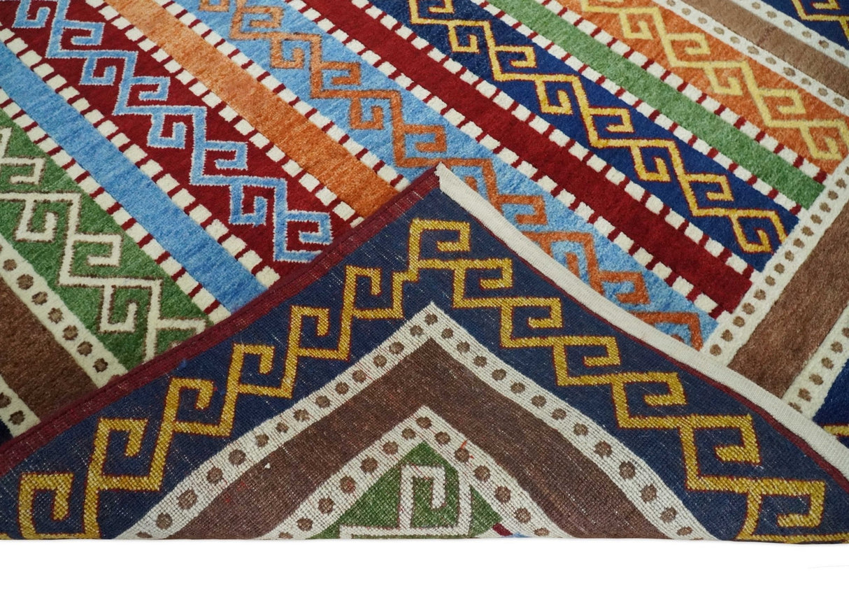 4x6 Multi Color Striped Wool Hand Woven Southwestern Gabbeh Rug