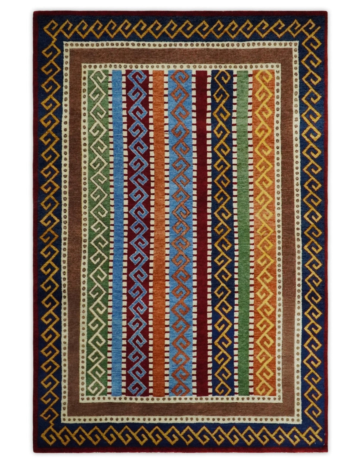 4x6 Multi Color Striped Wool Hand Woven Southwestern Gabbeh Rug