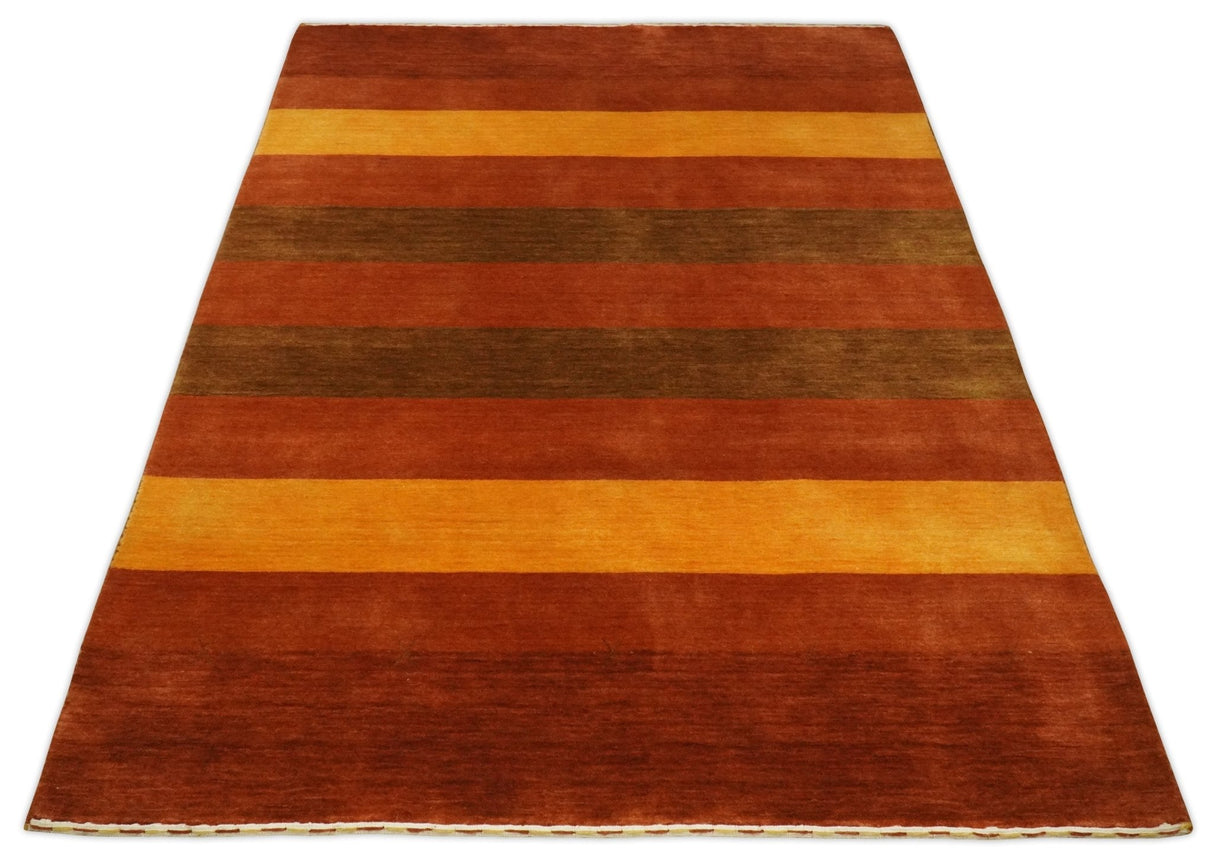 4x6 Small Rust and Gold Striped Wool Hand Woven Southwestern Gabbeh Rug