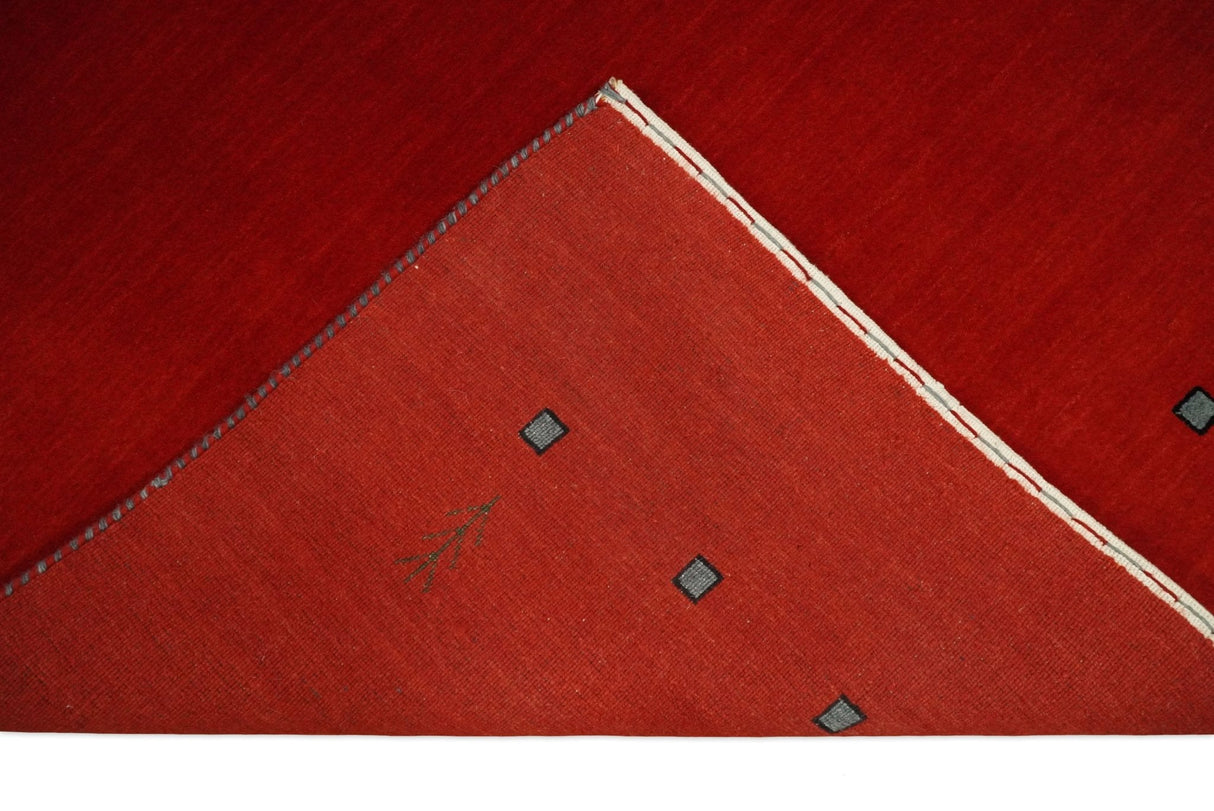 4x6 Small Solid Red Wool Hand Woven Southwestern Gabbeh Rug