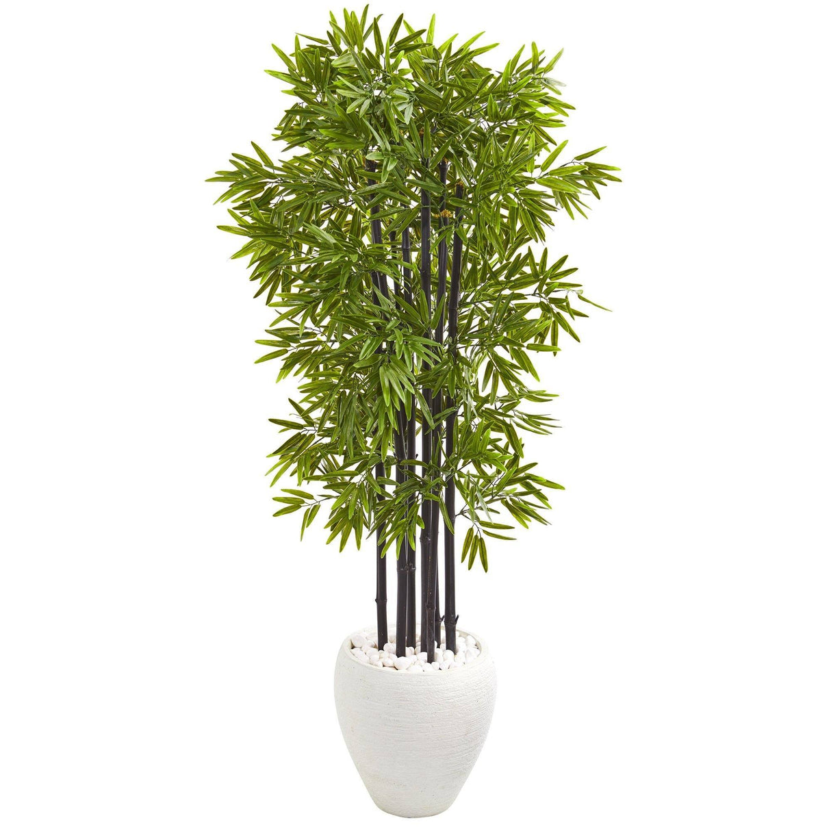5’ Bamboo Artificial Tree with Black Trunks in White Planter (Indoor/Outdoo)-Parc Decor