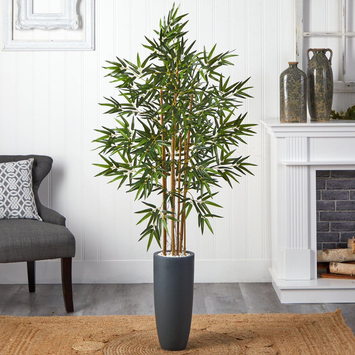 5’ Bamboo Tree in Gray Cylinder Planter-Parc Decor