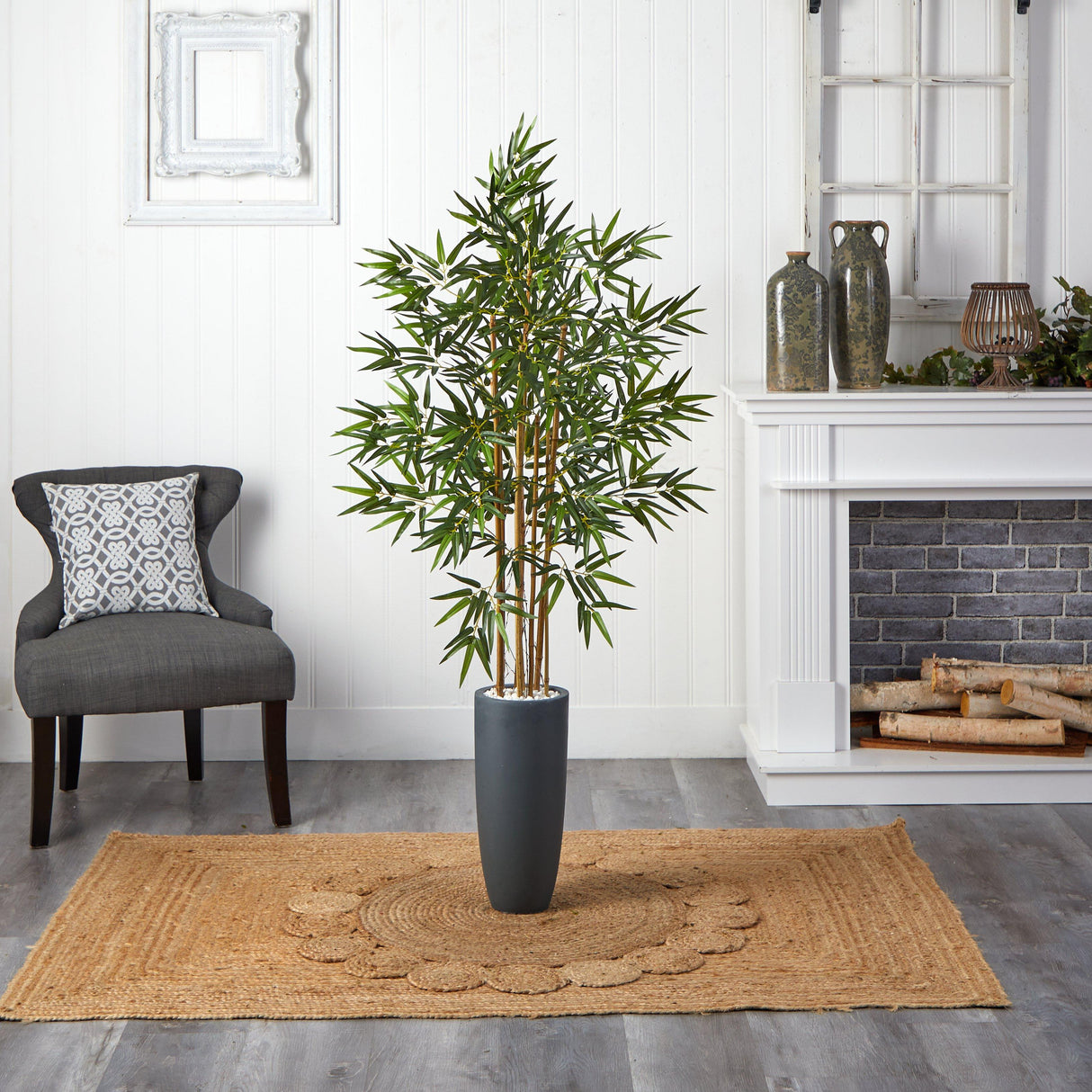 5’ Bamboo Tree in Gray Cylinder Planter-Parc Decor