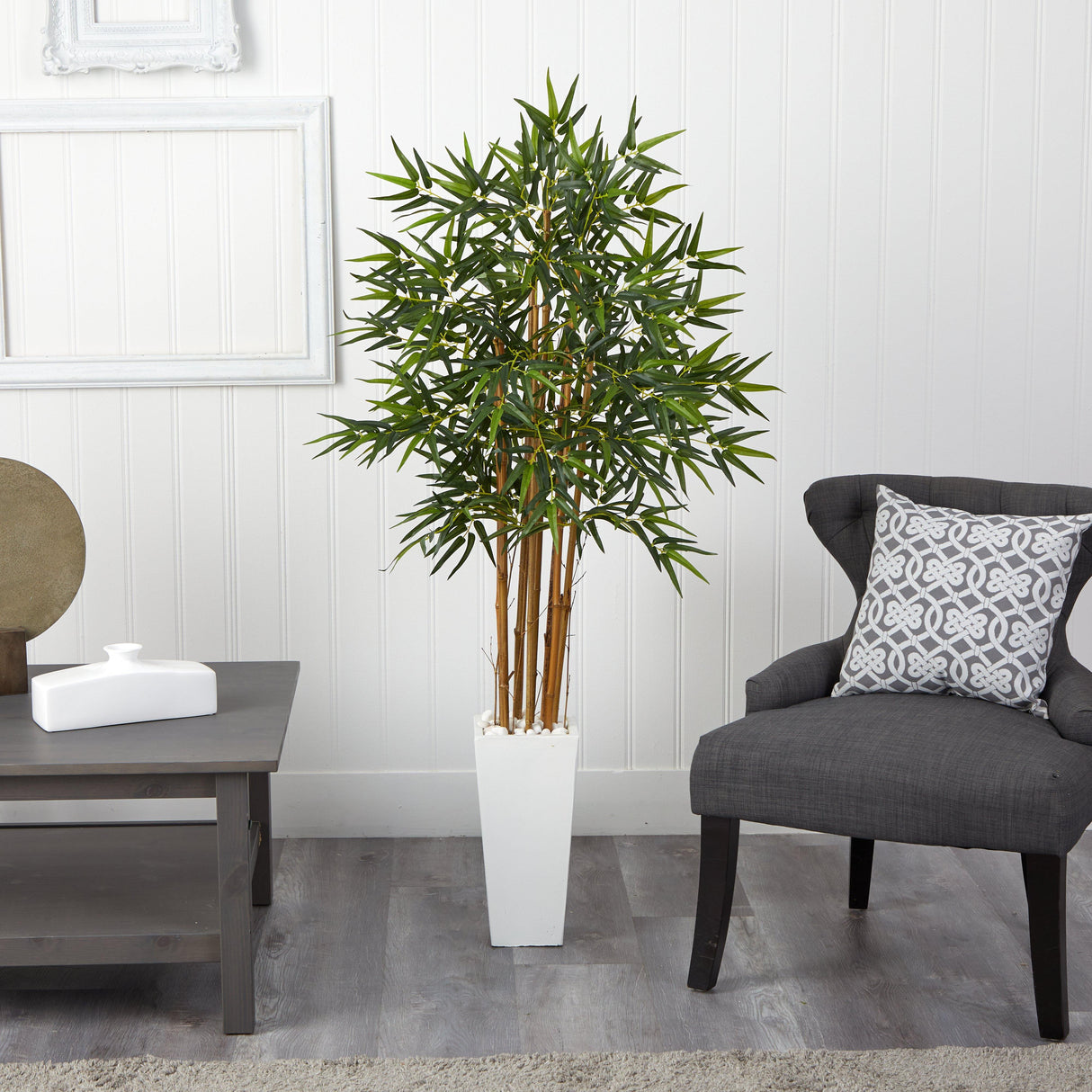 5’ Bamboo Tree in White Tower Planter-Parc Decor