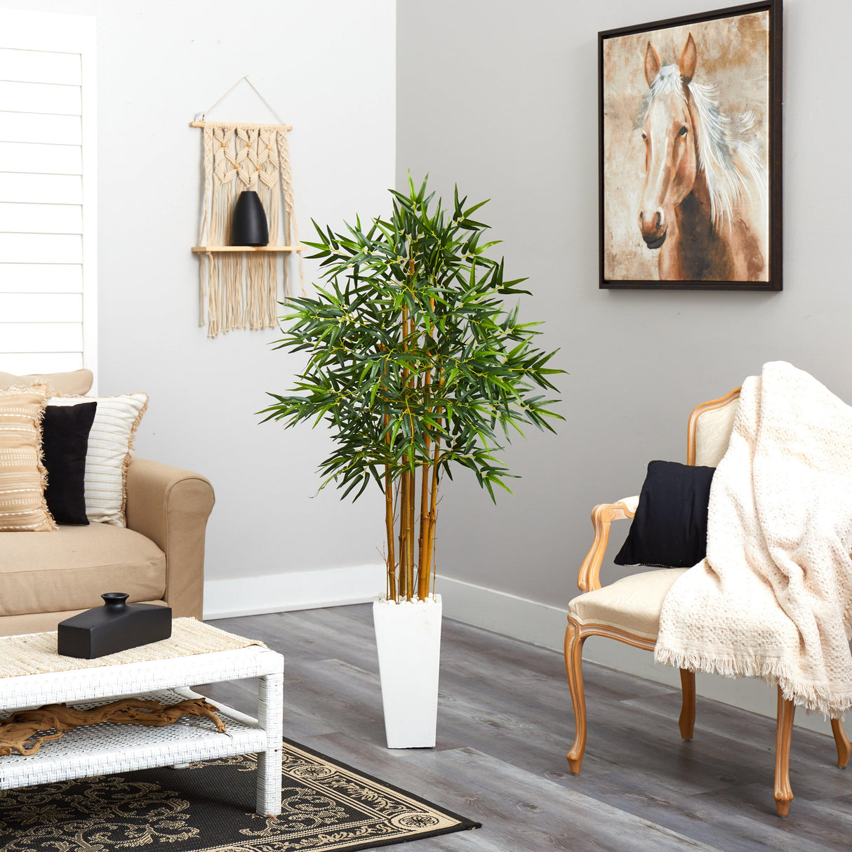 5’ Bamboo Tree in White Tower Planter-Parc Decor
