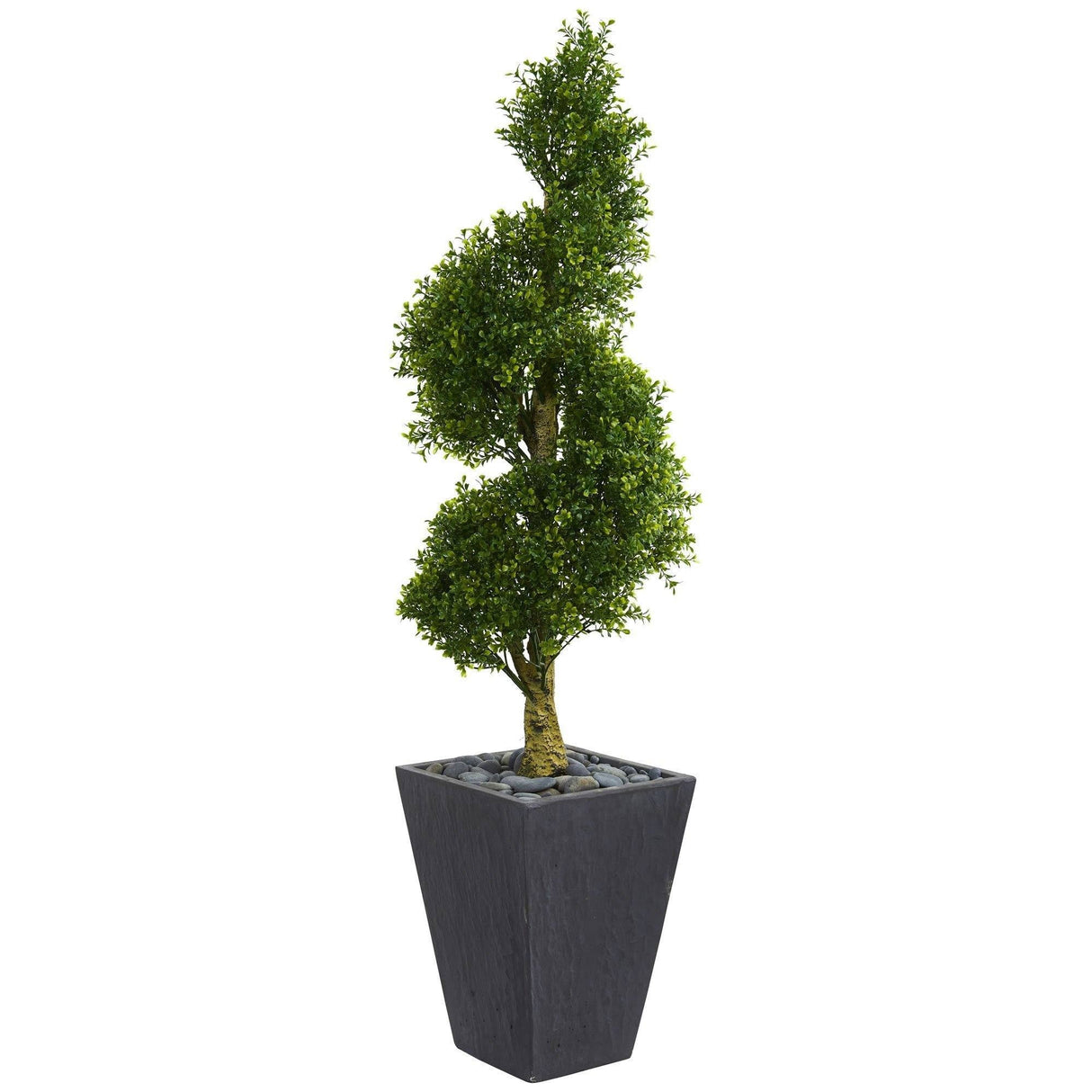 5’ Boxwood Spiral Topiary Artificial Tree in Slate Planter (Indoor/Outdoor)-Parc Decor