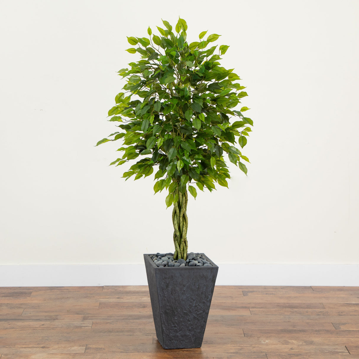 5’ Braided Ficus Artificial Tree in Slate Planter(Indoor/Outdoor)-Parc Decor