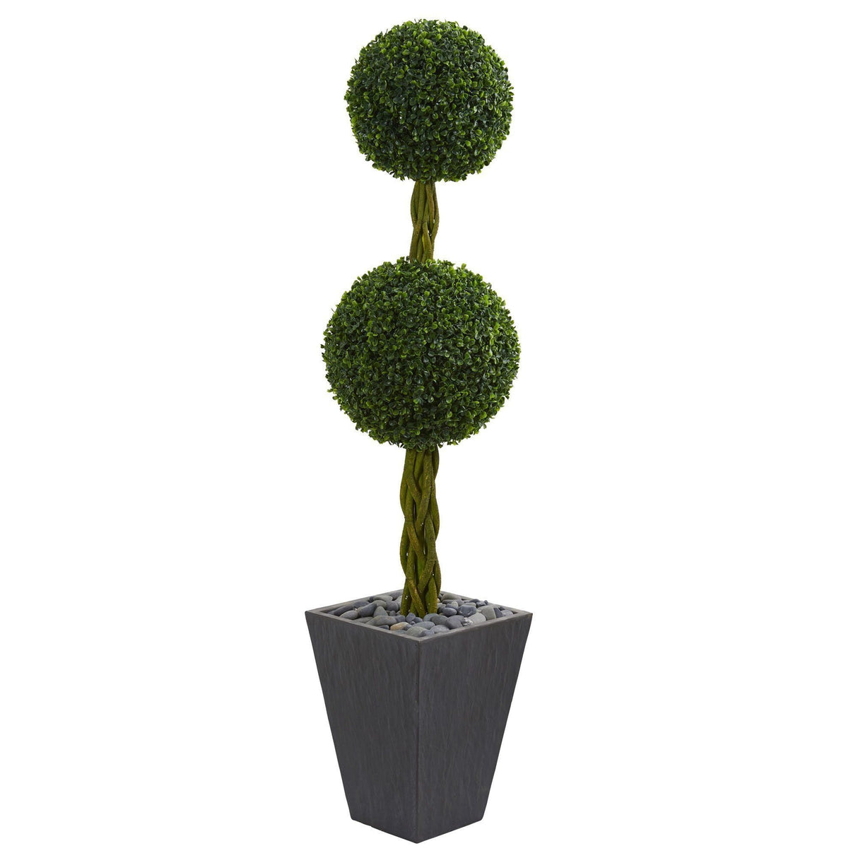 5’ Double Ball Boxwood Topiary Artificial Tree in Slate Planter(Indoor/Outdoor)-Parc Decor