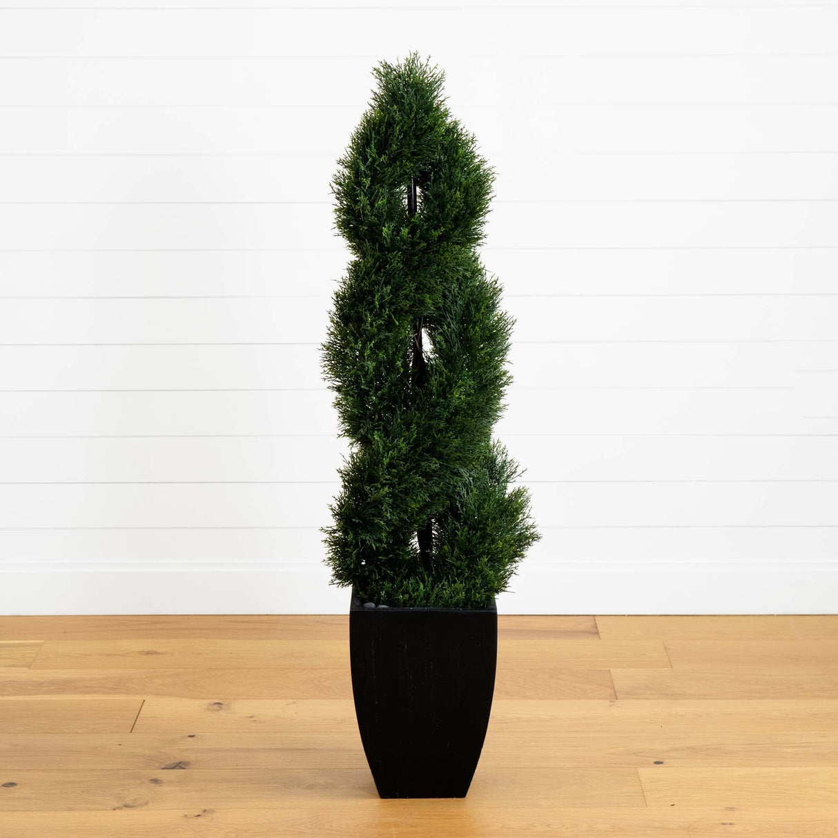 5’ Double Cypress Spiral Topiary Artificial Tree in Black Planter (Indoor/Outdoor)-Parc Decor