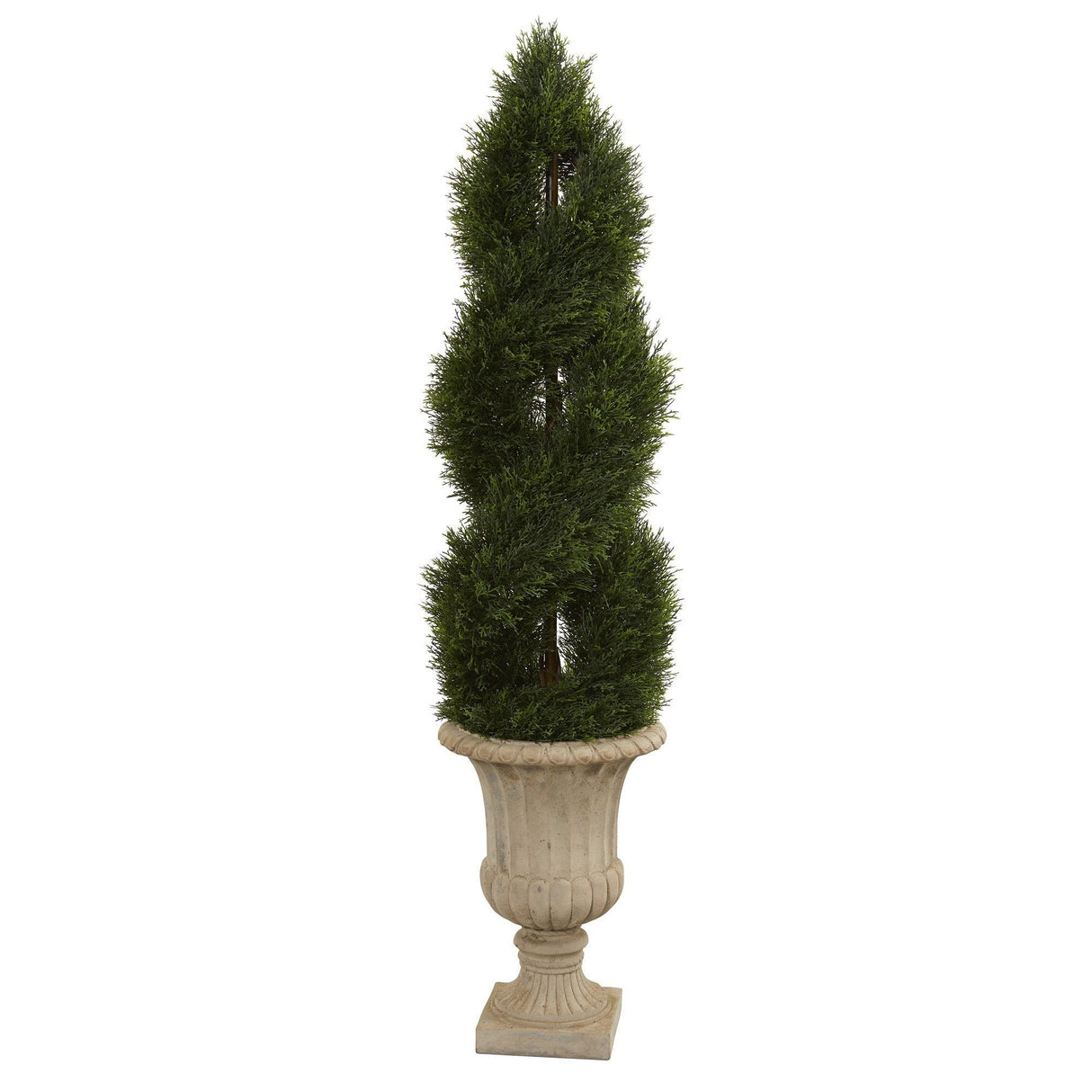 5’ Double Pond Cypress Artificial Spiral Topiary Tree in Urn UV Resistant (Indoor/Outdoor)-Parc Decor