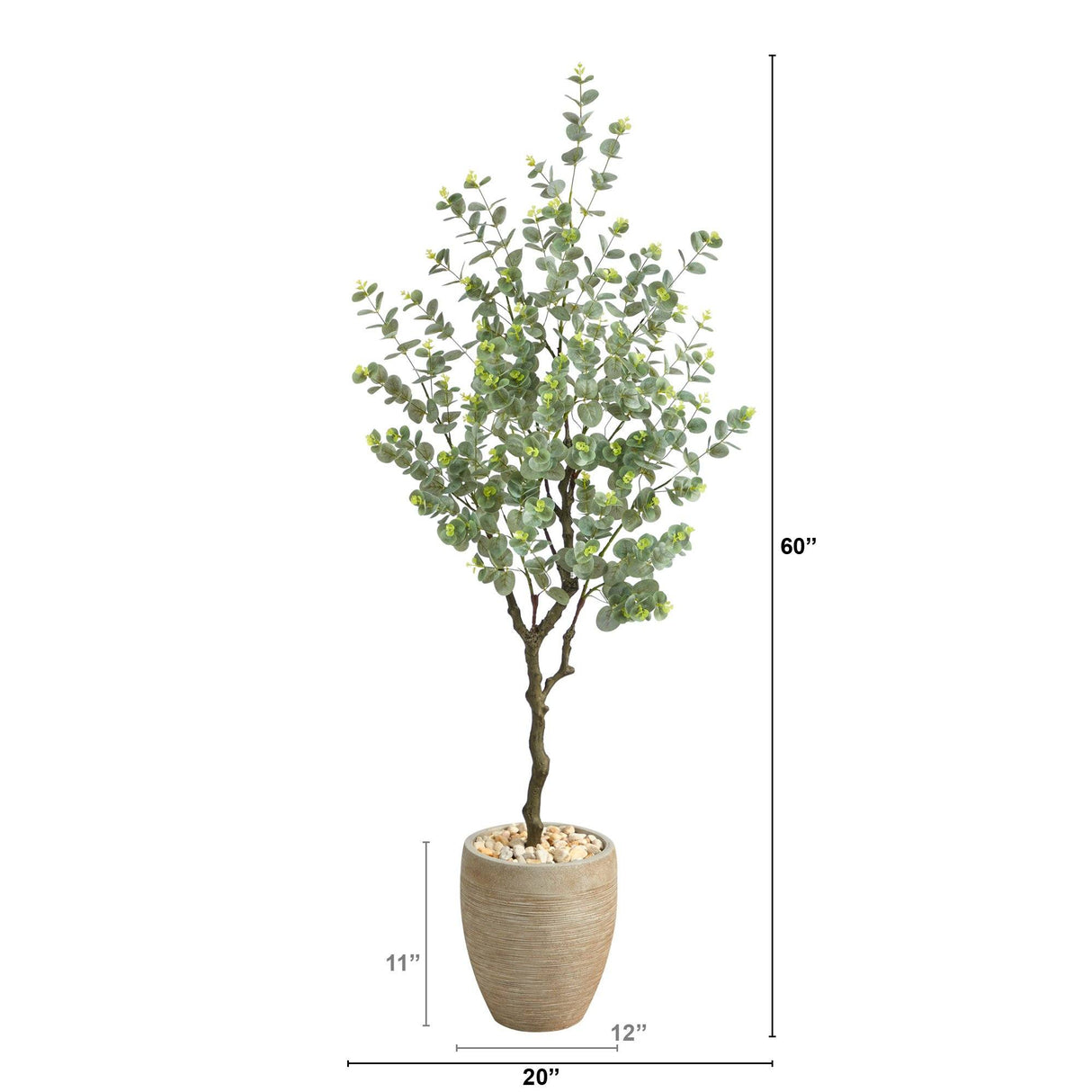 5’ Eucalyptus Artificial Tree in Sandstone Planter-Parc Decor