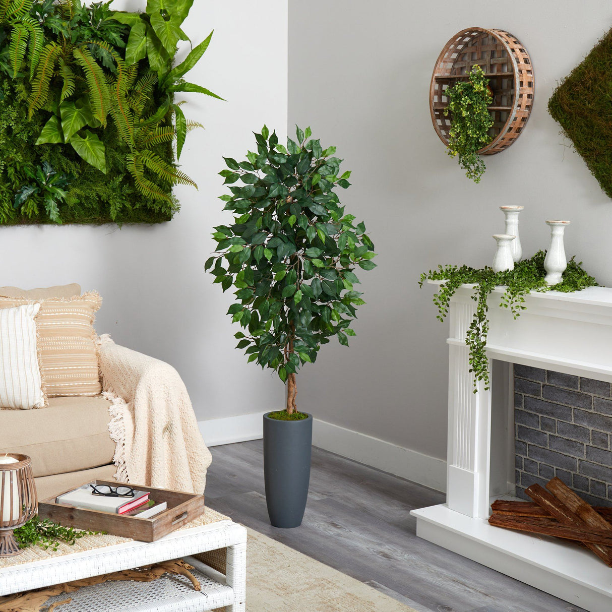 5’ Ficus Artificial Tree in Gray Planter-Parc Decor