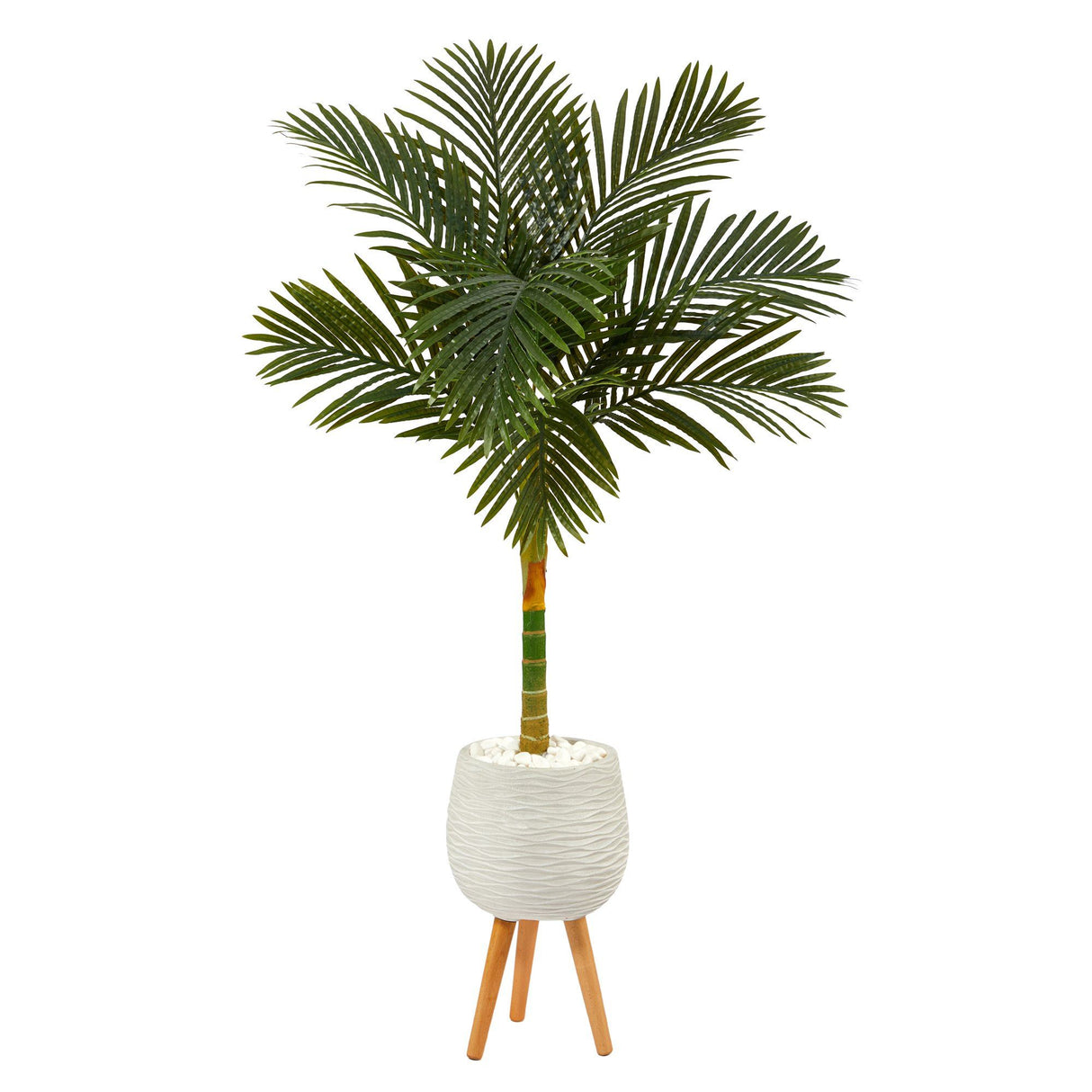 5’ Golden Cane Artificial Palm Tree in White Planter with Stand-Parc Decor