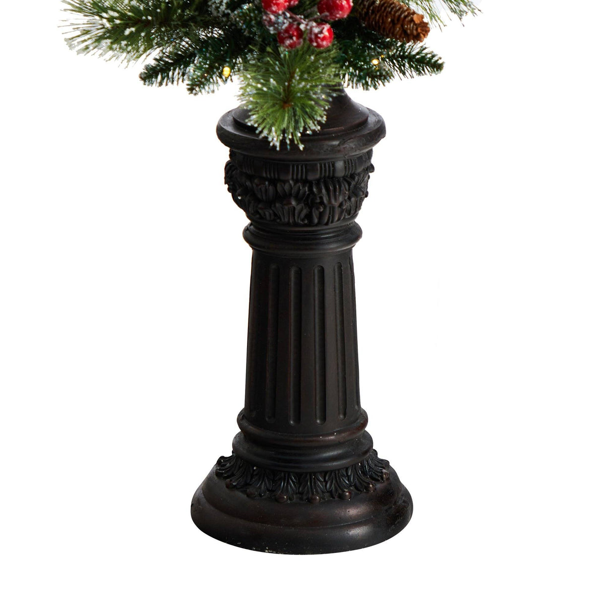 5' Holiday Decorated Lamp Post with Greenery, Berries and 30 LED Lights-Parc Decor