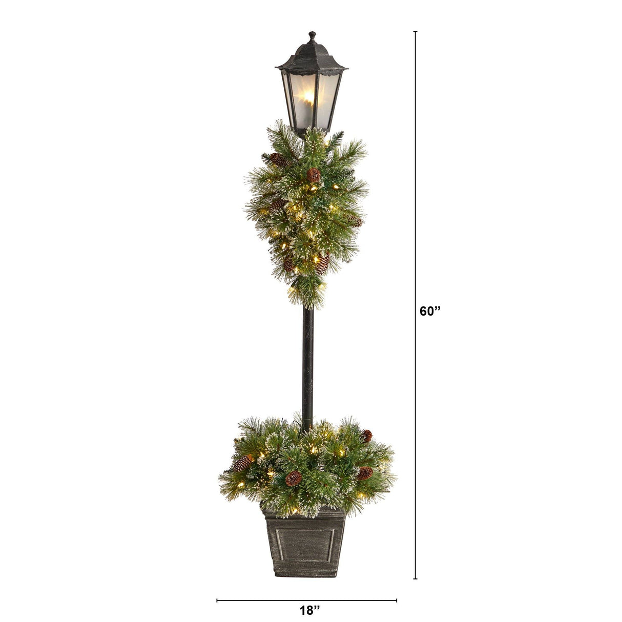5’ Holiday Pre-lit Decorated Lamp Post with Artificial Greenery, Decorative Container & 50 LED Lights-Parc Decor
