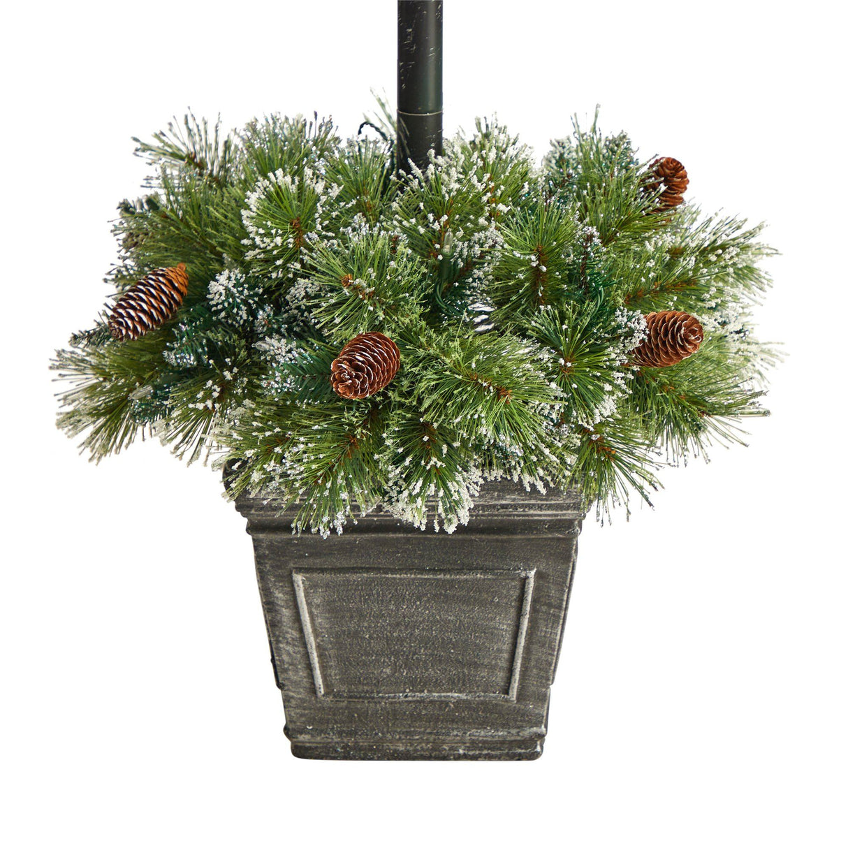 5’ Holiday Pre-lit Decorated Lamp Post with Artificial Greenery, Decorative Container & 50 LED Lights-Parc Decor