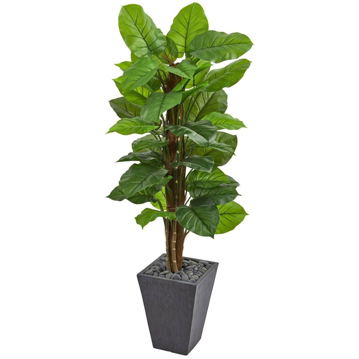 5’ Large Leaf Philodendron Artificial Plant in Slate Planter (Real Touch)-Parc Decor