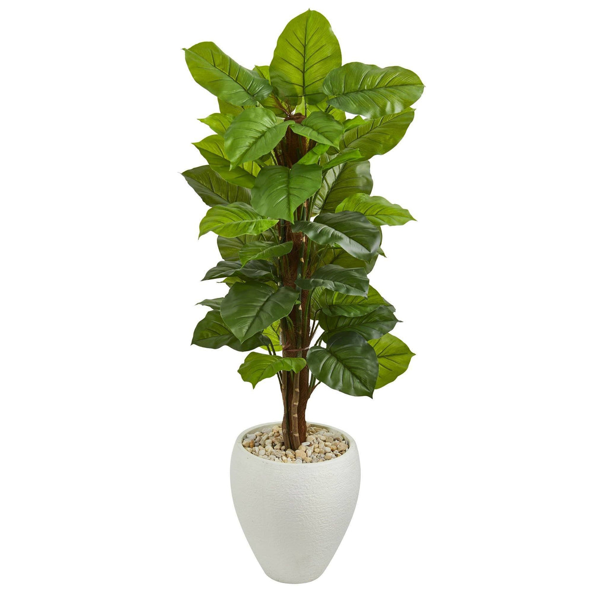 5’ Large Leaf Philodendron Artificial Plant in White Oval Planter (Real Touch)-Parc Decor