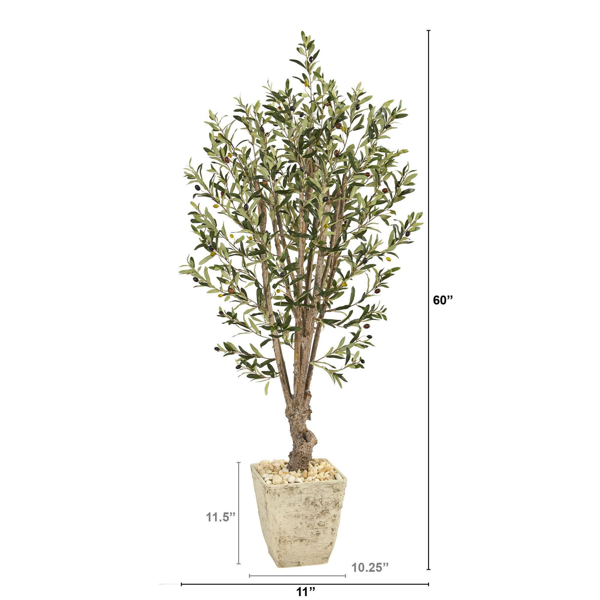 5’ Olive Artificial Tree in Country White Planter-Parc Decor