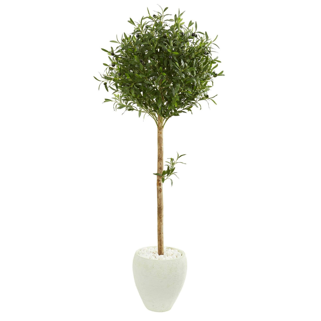 5’ Olive Topiary Artificial Tree in White Planter-Parc Decor