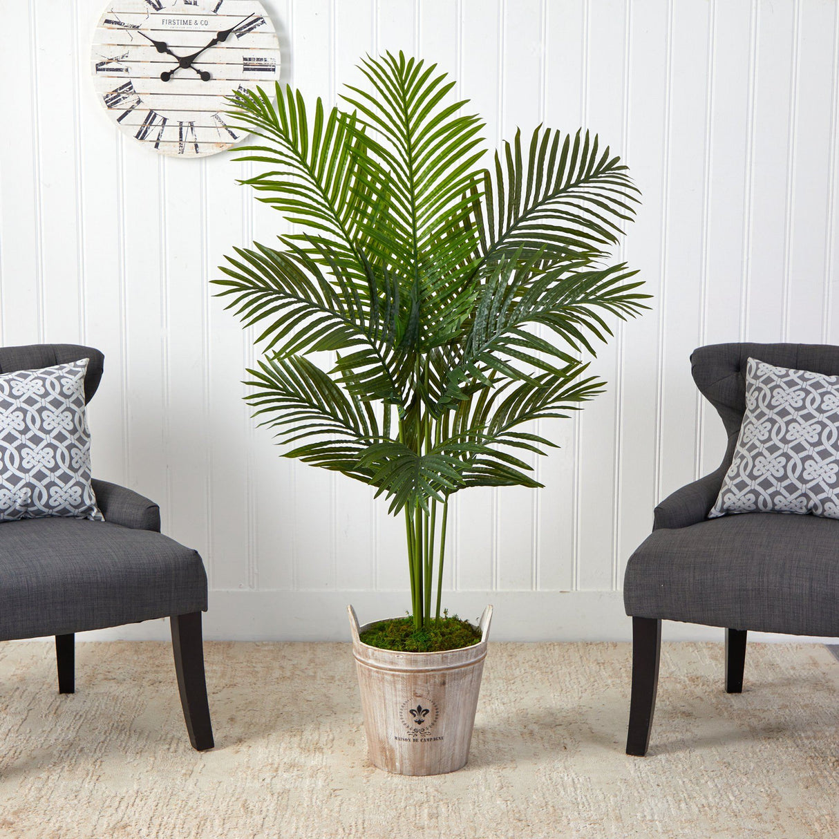 5’ Paradise Palm Artificial Tree in Farmhouse Planter-Parc Decor