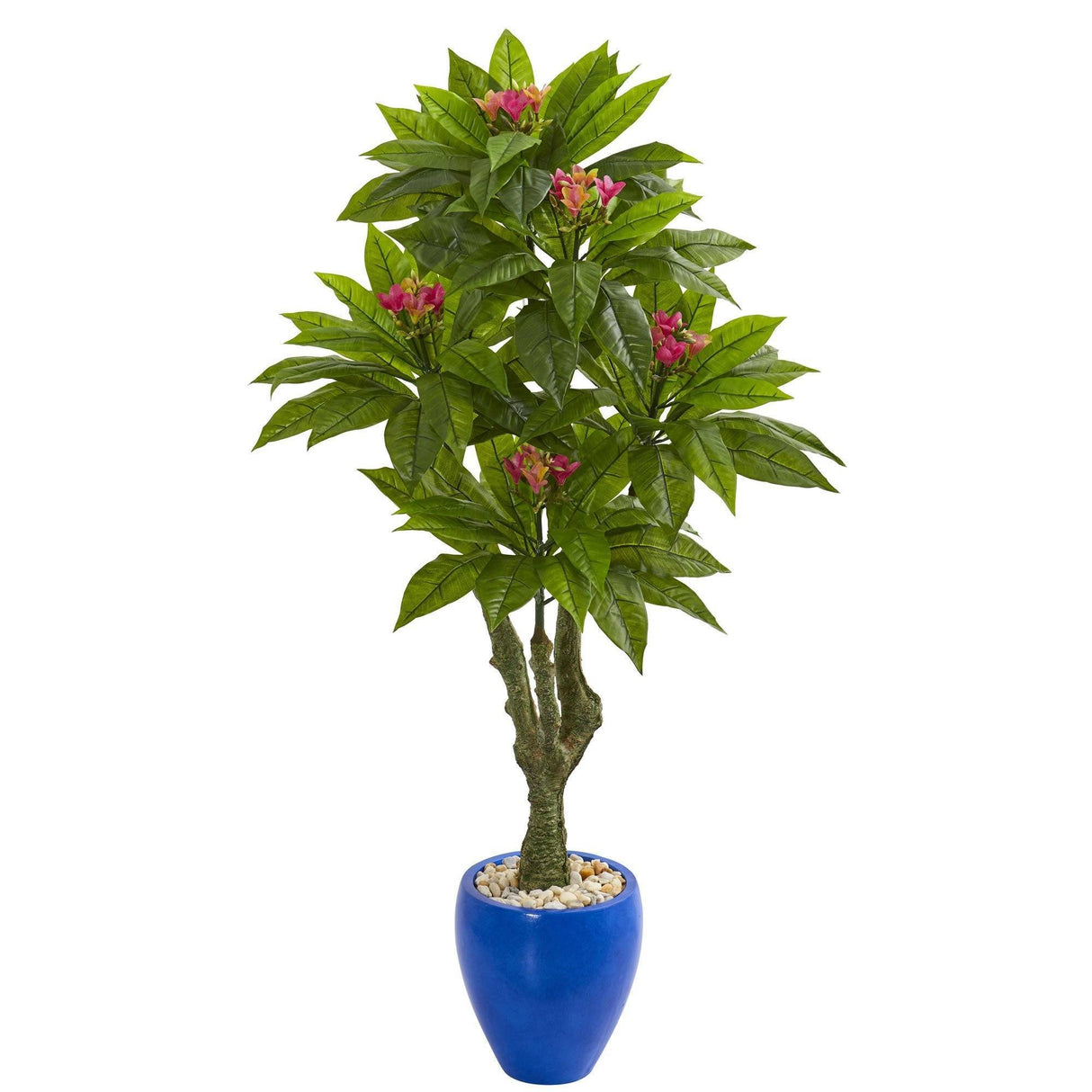 5’ Plumeria Artificial Tree in Decorative Blue Planter (Indoor/Outdoor)-Parc Decor