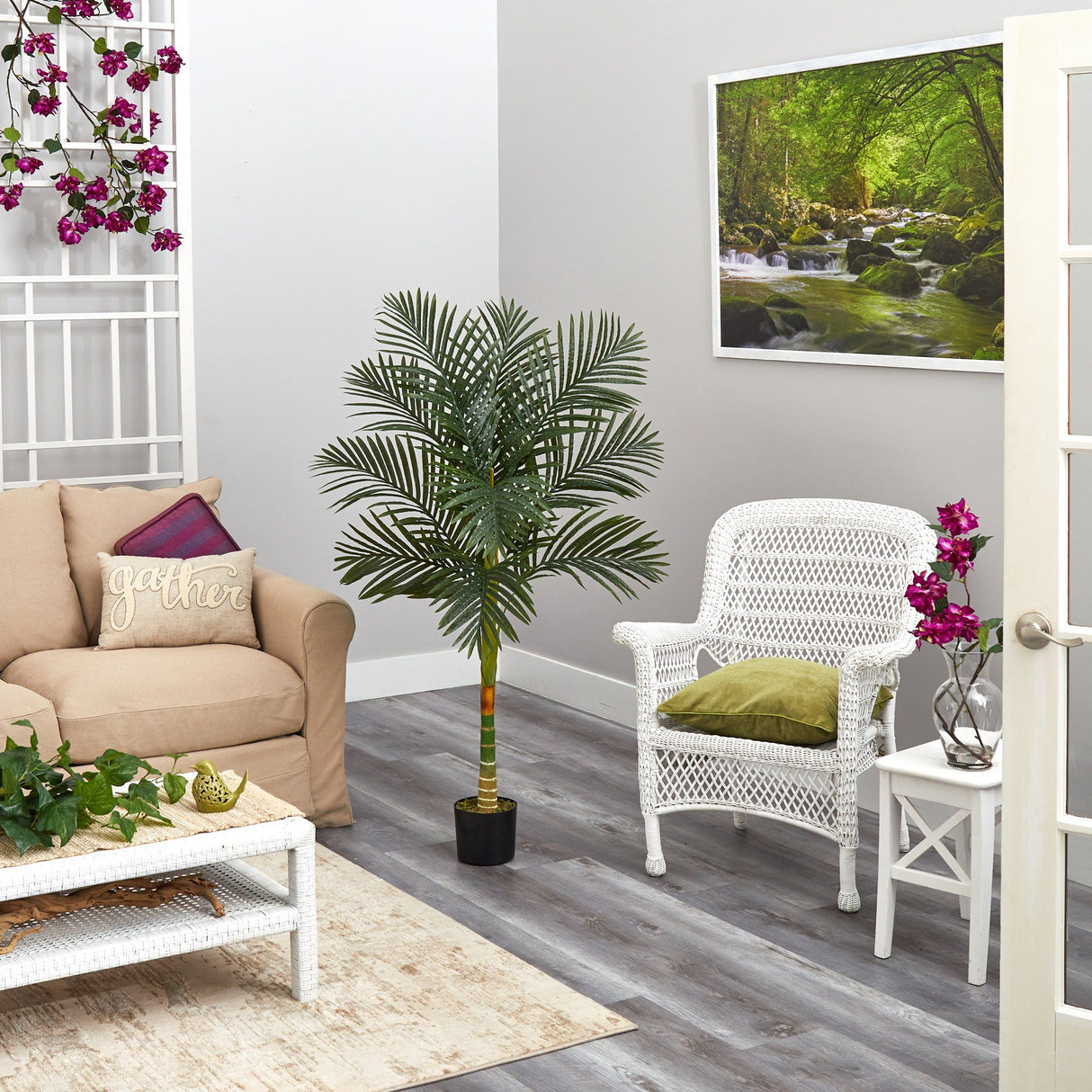 5’ Single Stalk Golden Cane Artificial Palm Tree-Parc Decor