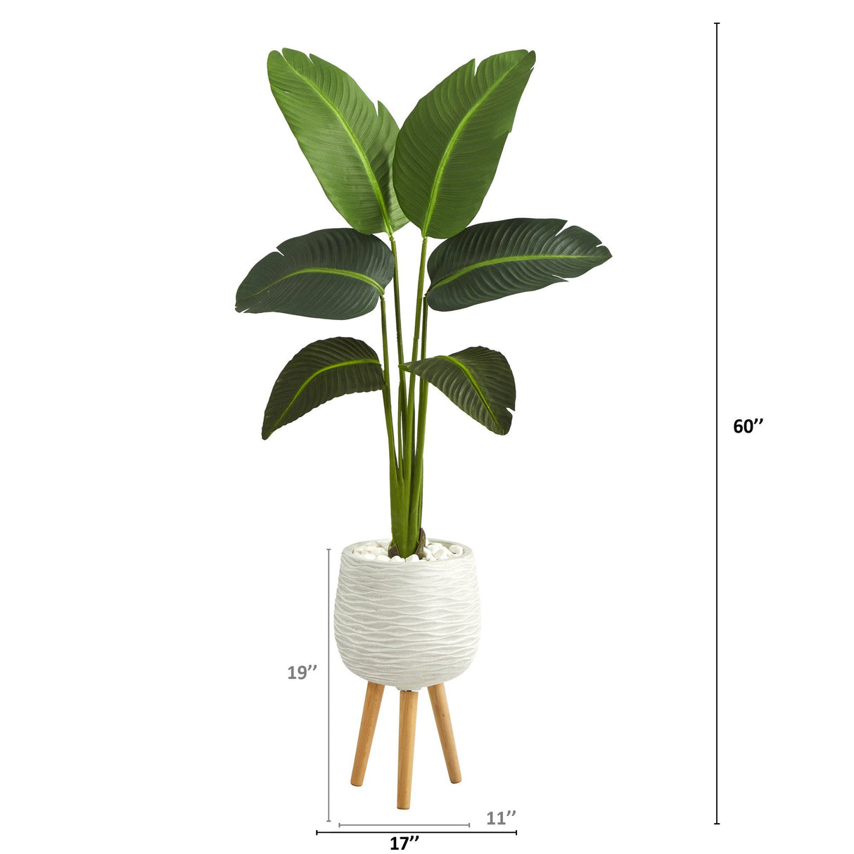 5’ Traveler’s Palm Artificial Plant in White Planter with Stand (Real Touch)-Parc Decor